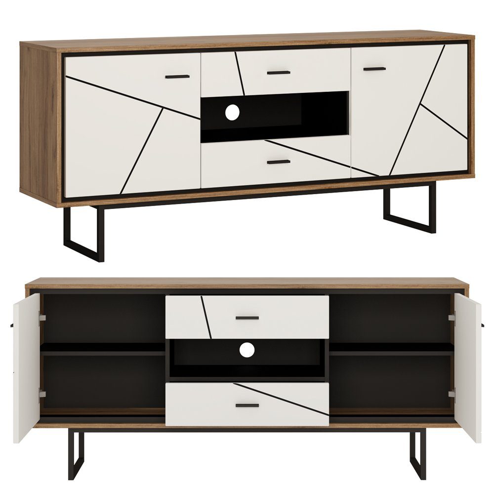 Lomadox Wohnwand BRISTOL-129, (4-St), Catania Eiche Nb. mit schwarz und wei günstig online kaufen