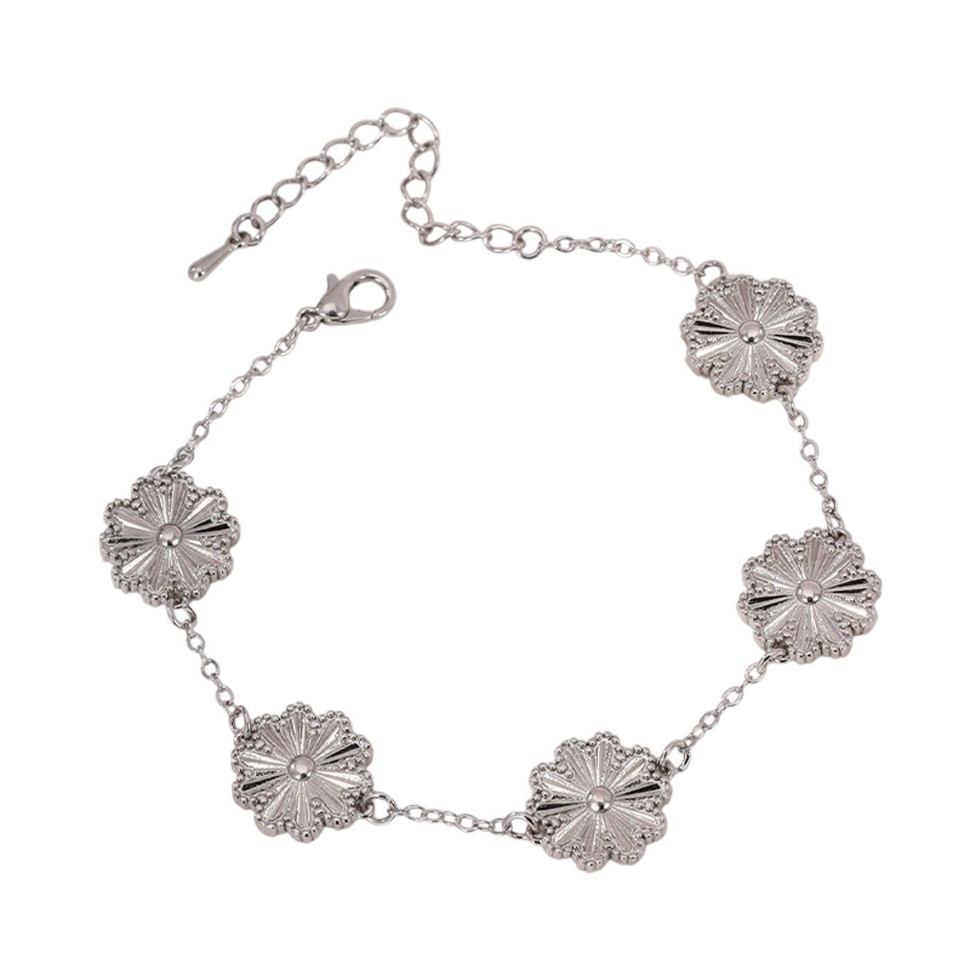 KARMA Armband Damen Blumen Legierung Silber oder Gold modern (silberfarben oder goldfarben), Armkettchen Karabinerverschluss Schmuck für Frauen