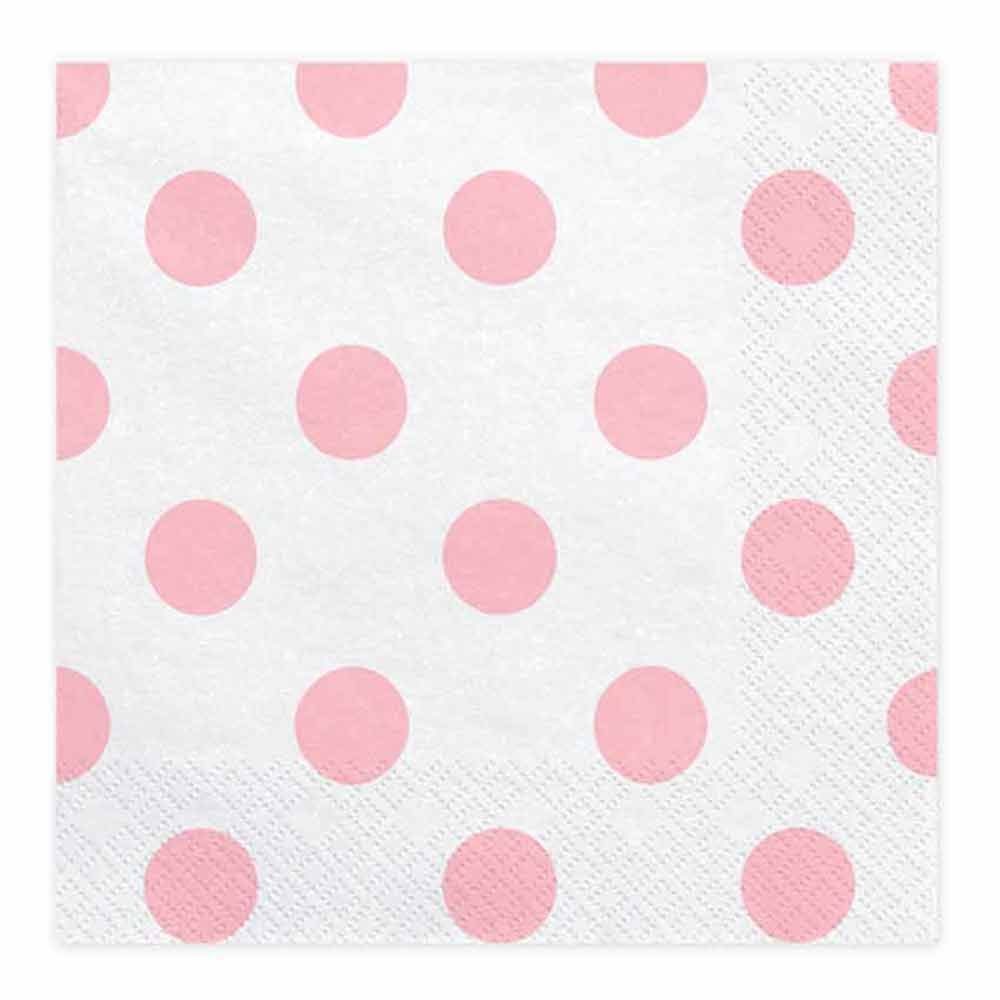 partydeco Pompon Servietten - weiß mit rosa Punkten - 33x33cm - 20