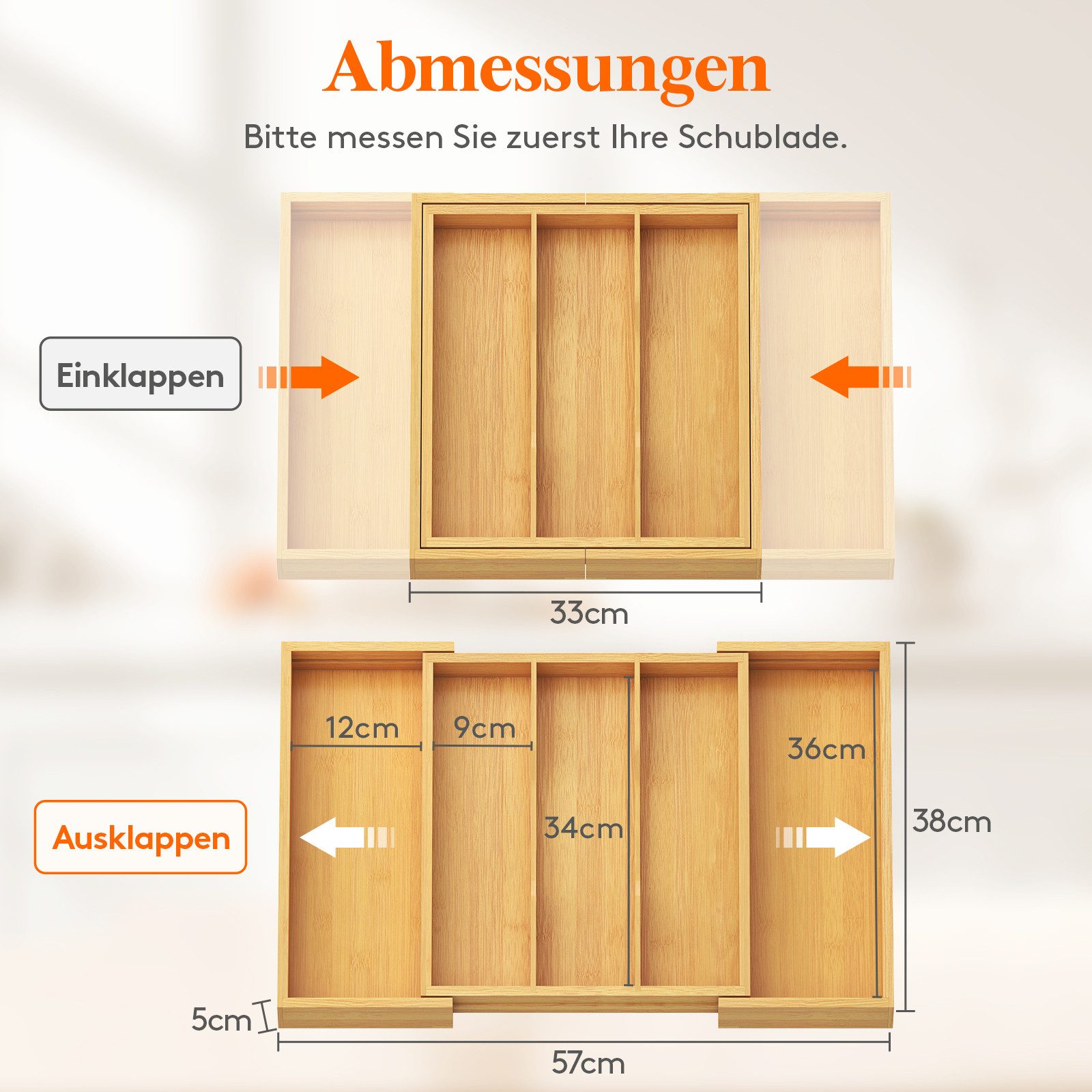 Lifewit Besteckeinsatz Besteckkasten für Schubladen, Bambus günstig online kaufen