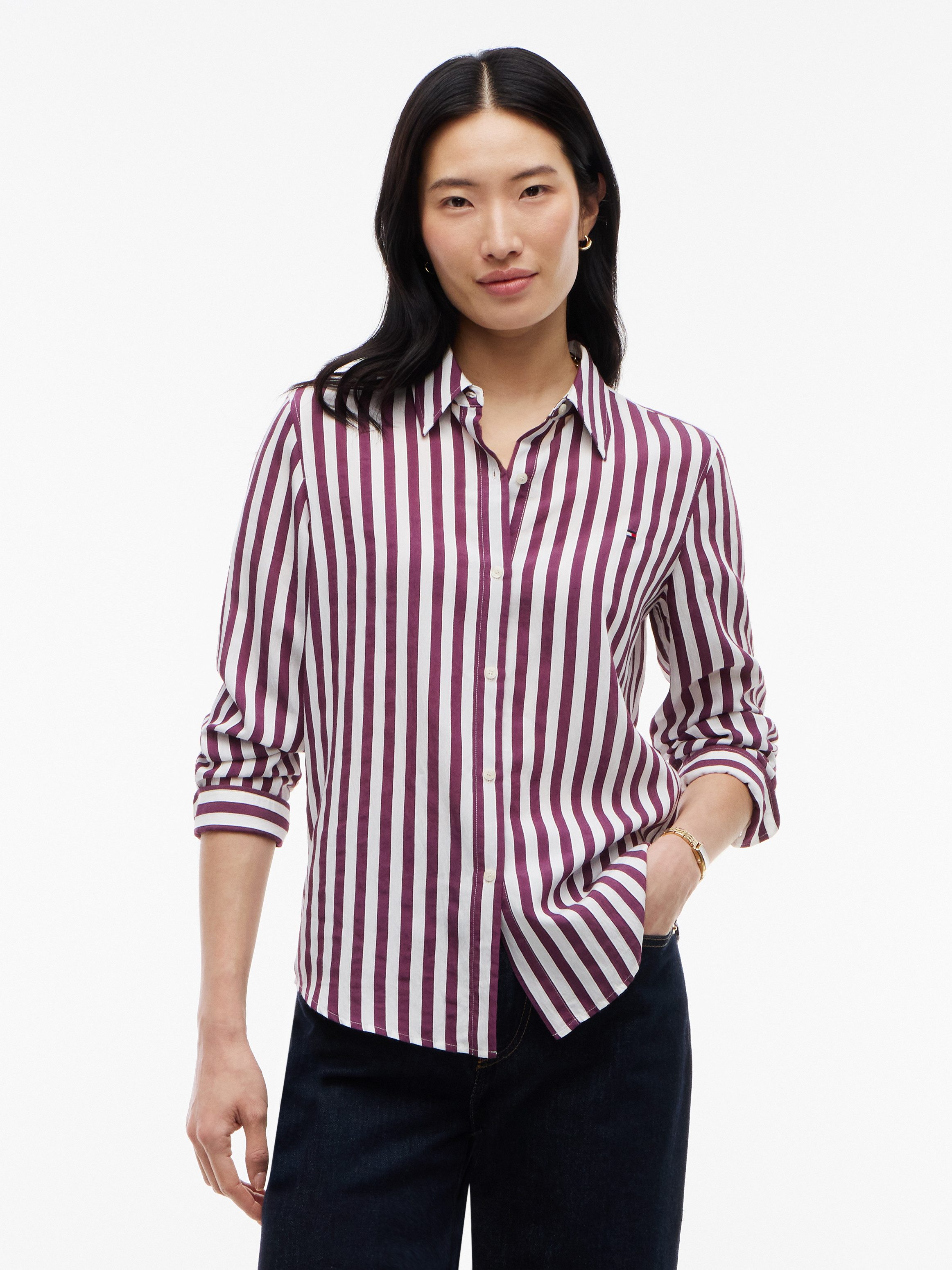 Tommy Hilfiger Langarmbluse FLUID REGULAR STP SHIRT Viskosemischung, regular fit