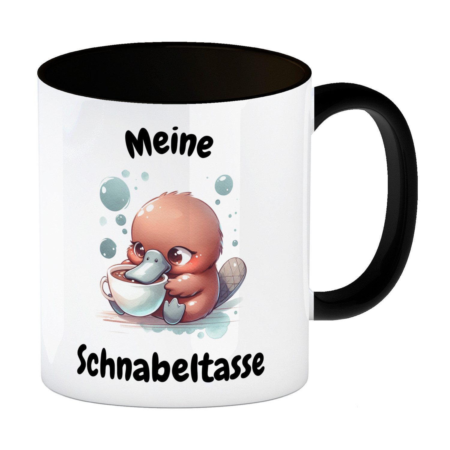 speecheese Tasse Schnabeltasse Schnabeltier Kaffeebecher in schwarz mit Spruch Meine