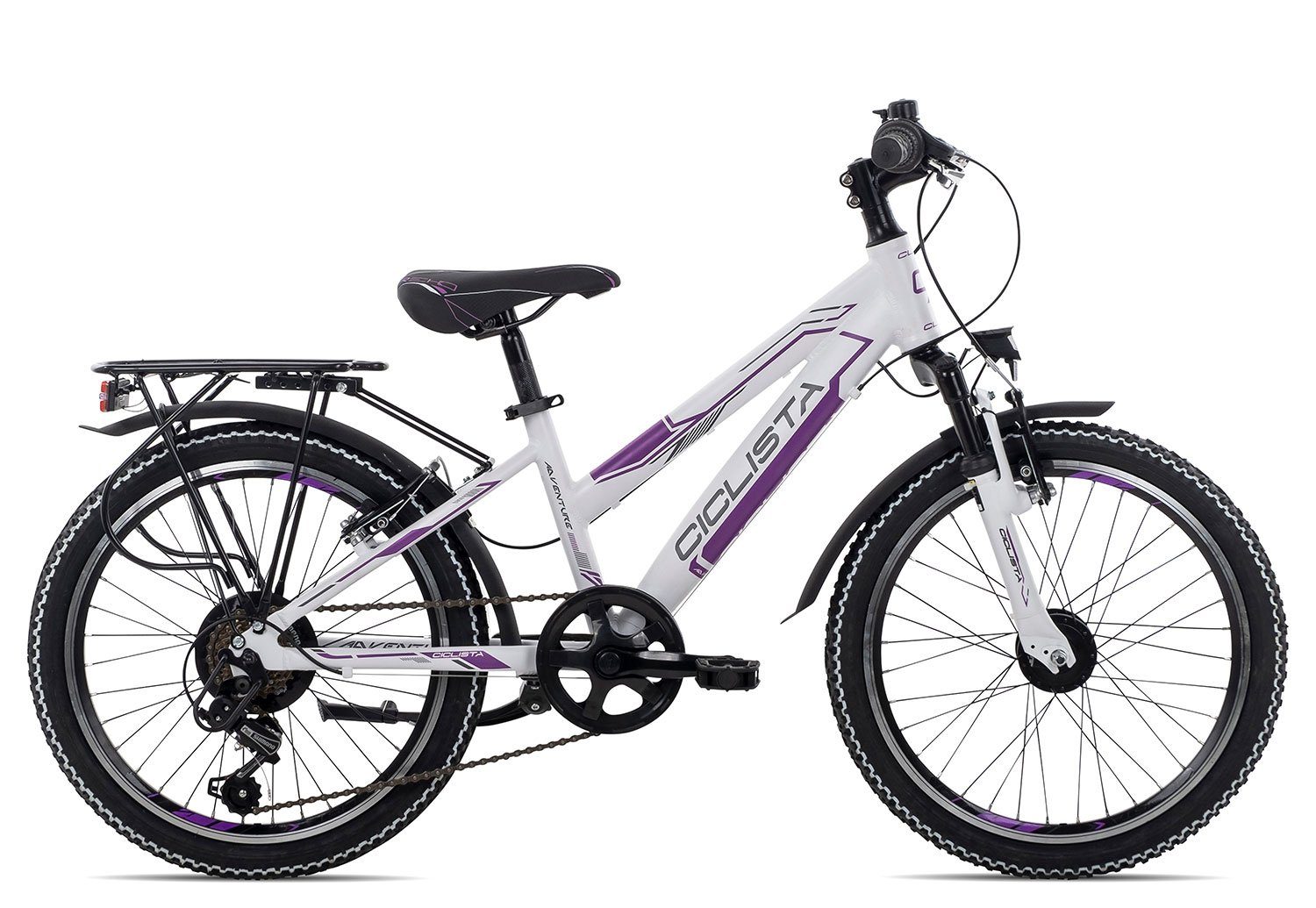 Ciclista Kinderfahrrad Adventure 20 Trapez, 6 Gang Shimano Tourney 6 Schaltwerk, Kettenschaltung, Kinderfahrrad 20 Zoll weiß white violet grey