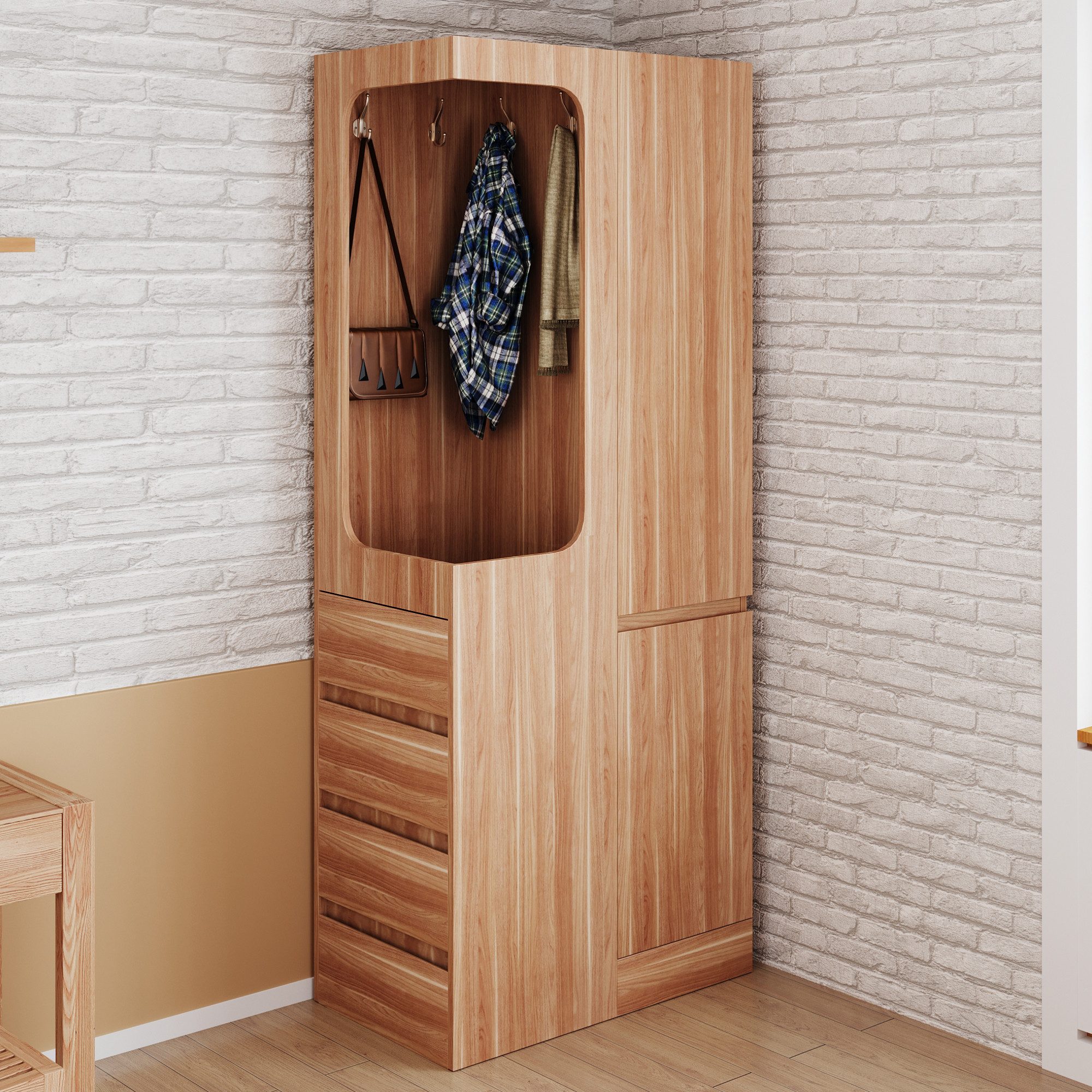 OKWISH Kleiderschrank Schrank (mit 4 Schubladen & offenem Hängefach, 1 Tür, 70×40×170 cm)