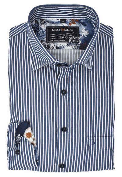 MARVELIS Streifenhemd Hemd - Casual Fit - Under Button Down Kragen - Gestreift - Blau/Weiß