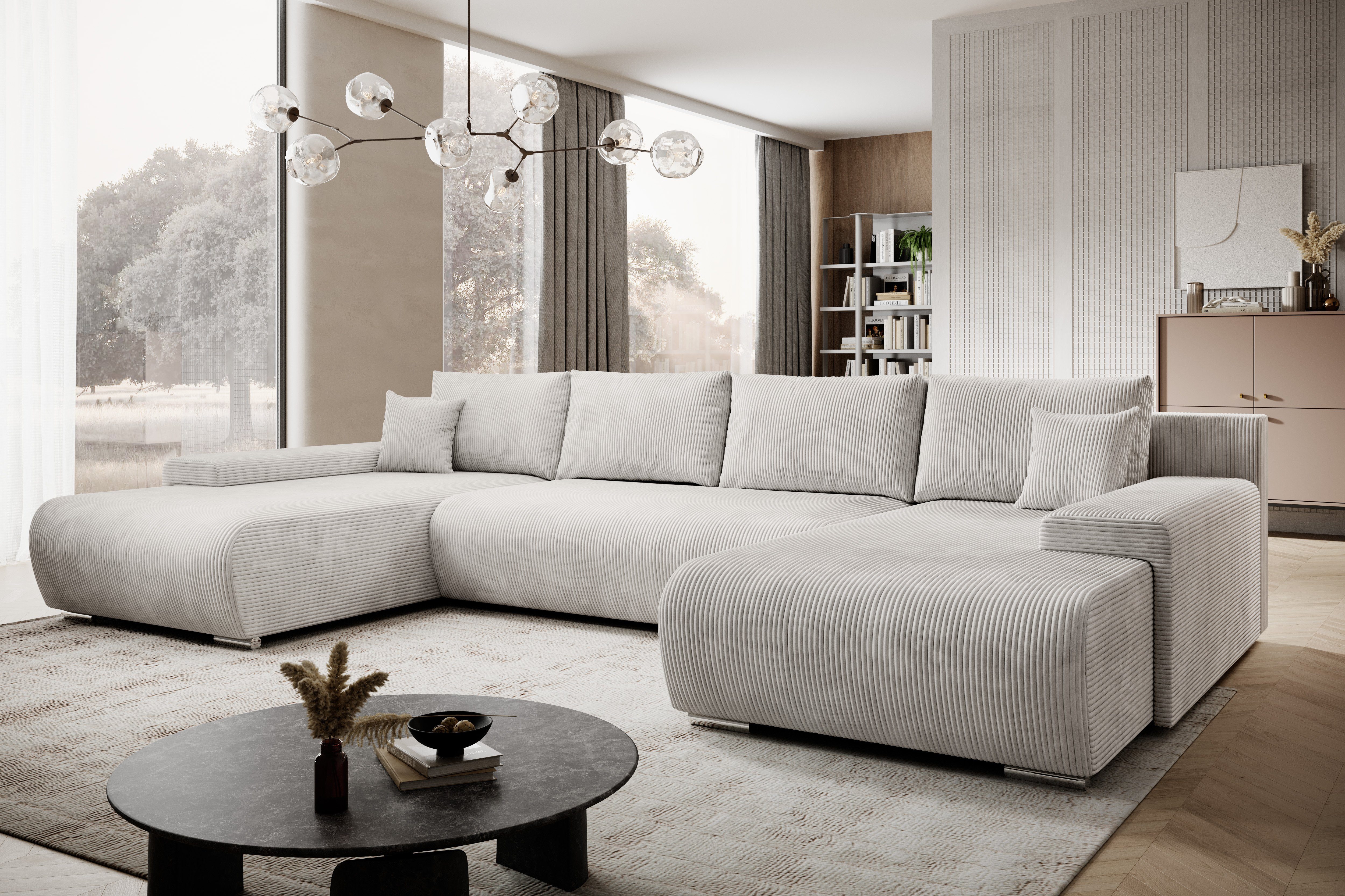 Credo Möbel U-Form mit und U-Form, beige Couch Bettkasten, Ecksofa Ecksofa PROMETO Schlaffunktion