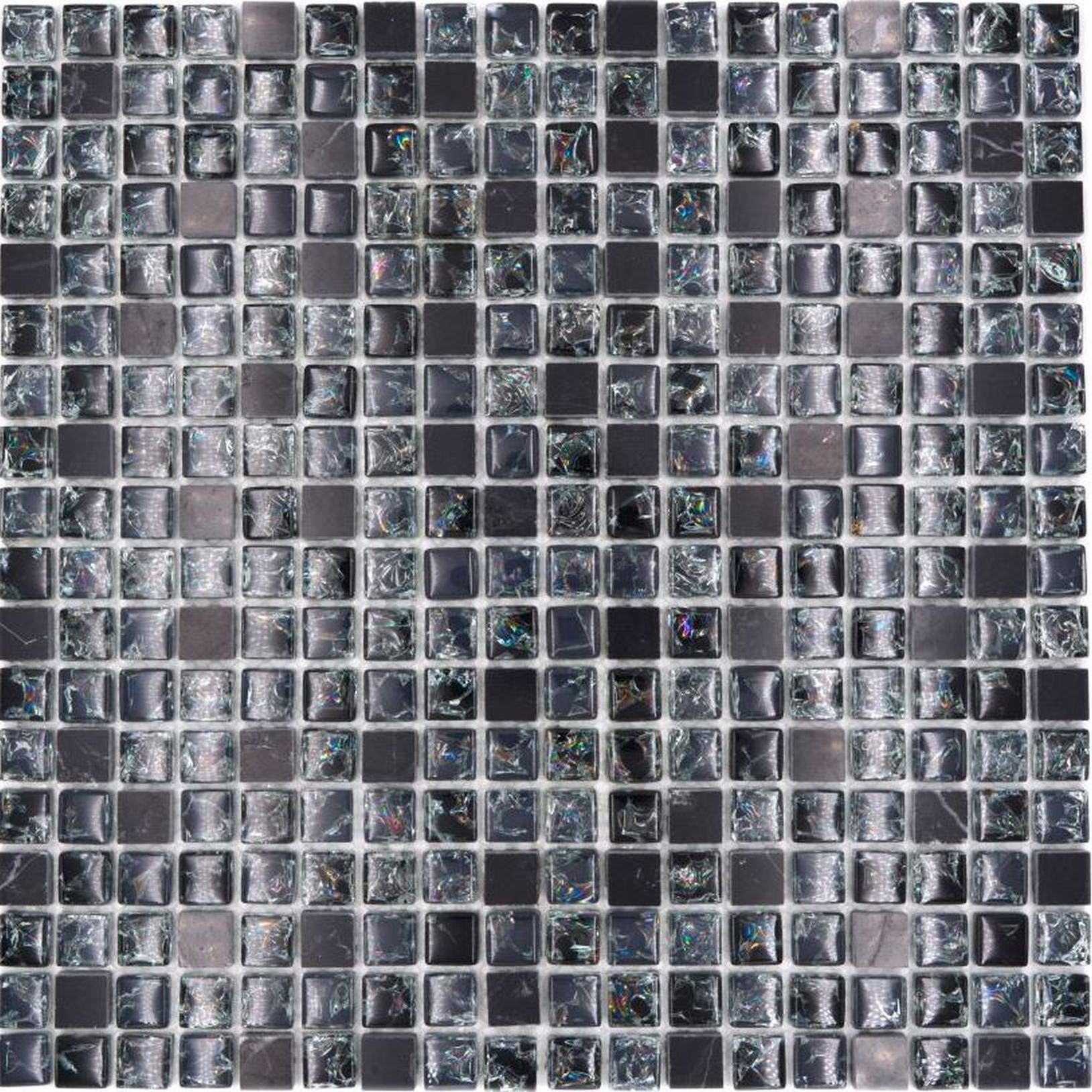Mosani Mosaikfliesen Glasmosaik Naturstein Mosaikfliese schwarz Bruchglas Marmor