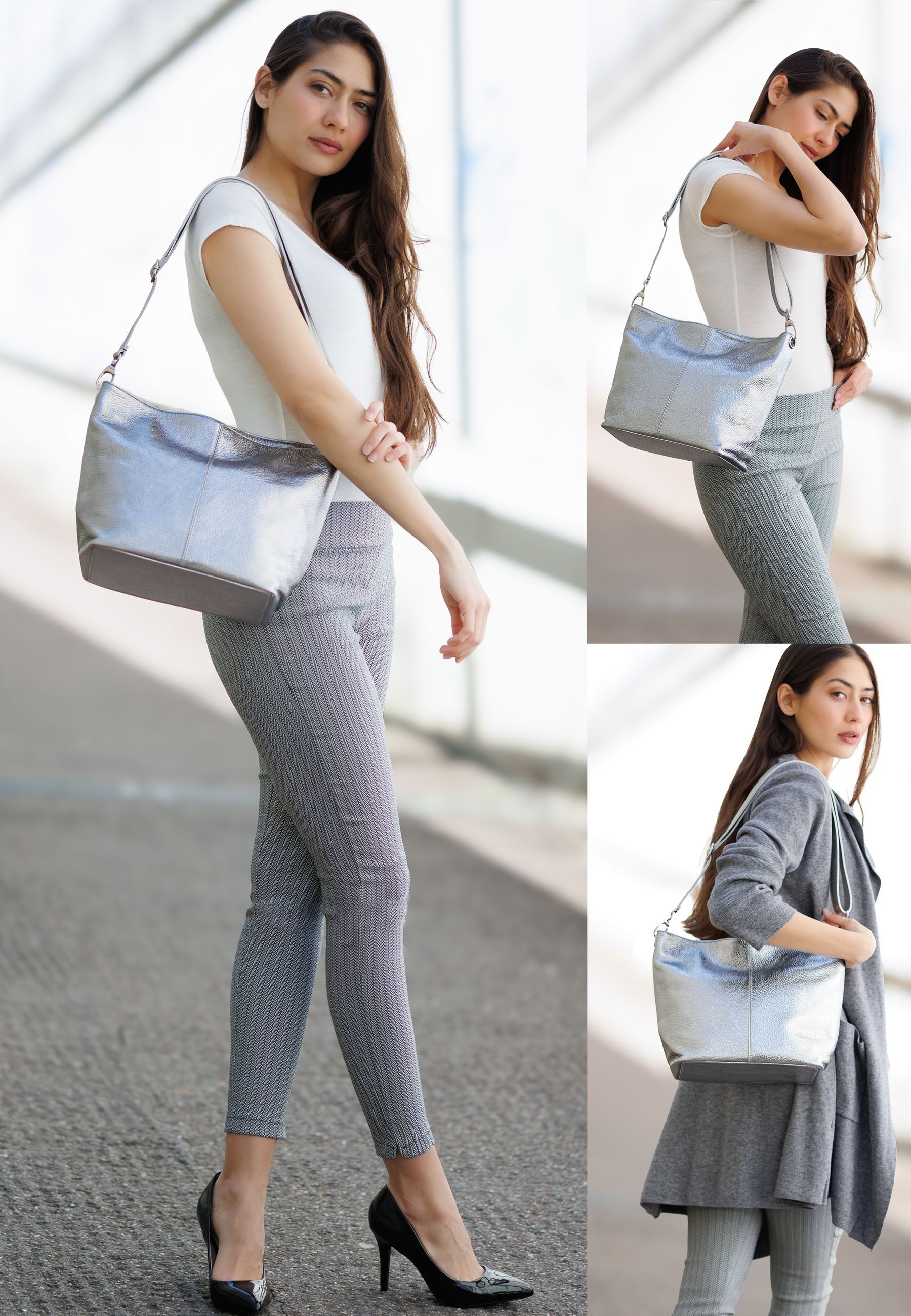 Caspar Schultertasche Klassische Damen Leder Handtasche - PREMIUM LINE - Modell No.803, elegant, robust & unempfindlich - 100% Echtleder - Handmade in Italy – Bild 4 von 5