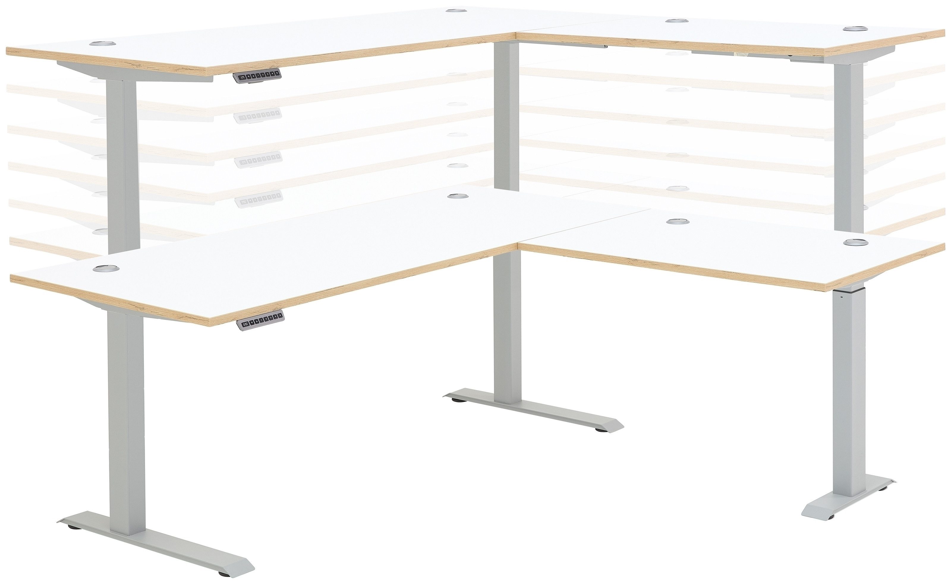freiraum Eckschreibtisch Memphis, höhenverstellbar, weiß / Artisan / silber - 185x64/129x177 (BxHxT)