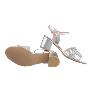 Ital-Design Damen Abendschuhe Elegant Sandalette Blockabsatz Sandalen & Sandaletten in Silber