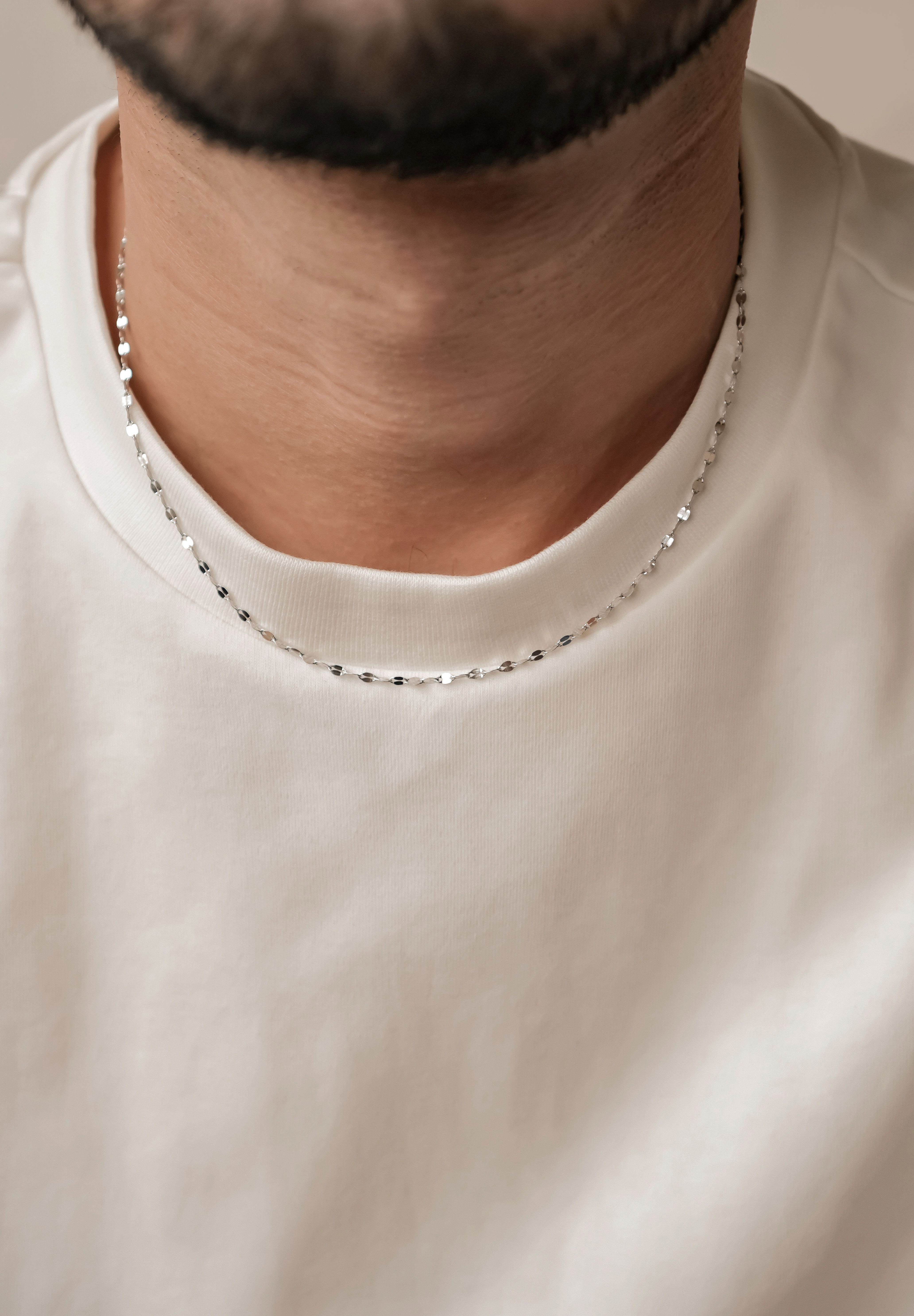 Hey Happiness Gliederkette 925 Silber Flache Rolo-Kette, für Herren, Vergoldete Männer Silber Halskette, Flachgliedriges Rolo-Design
