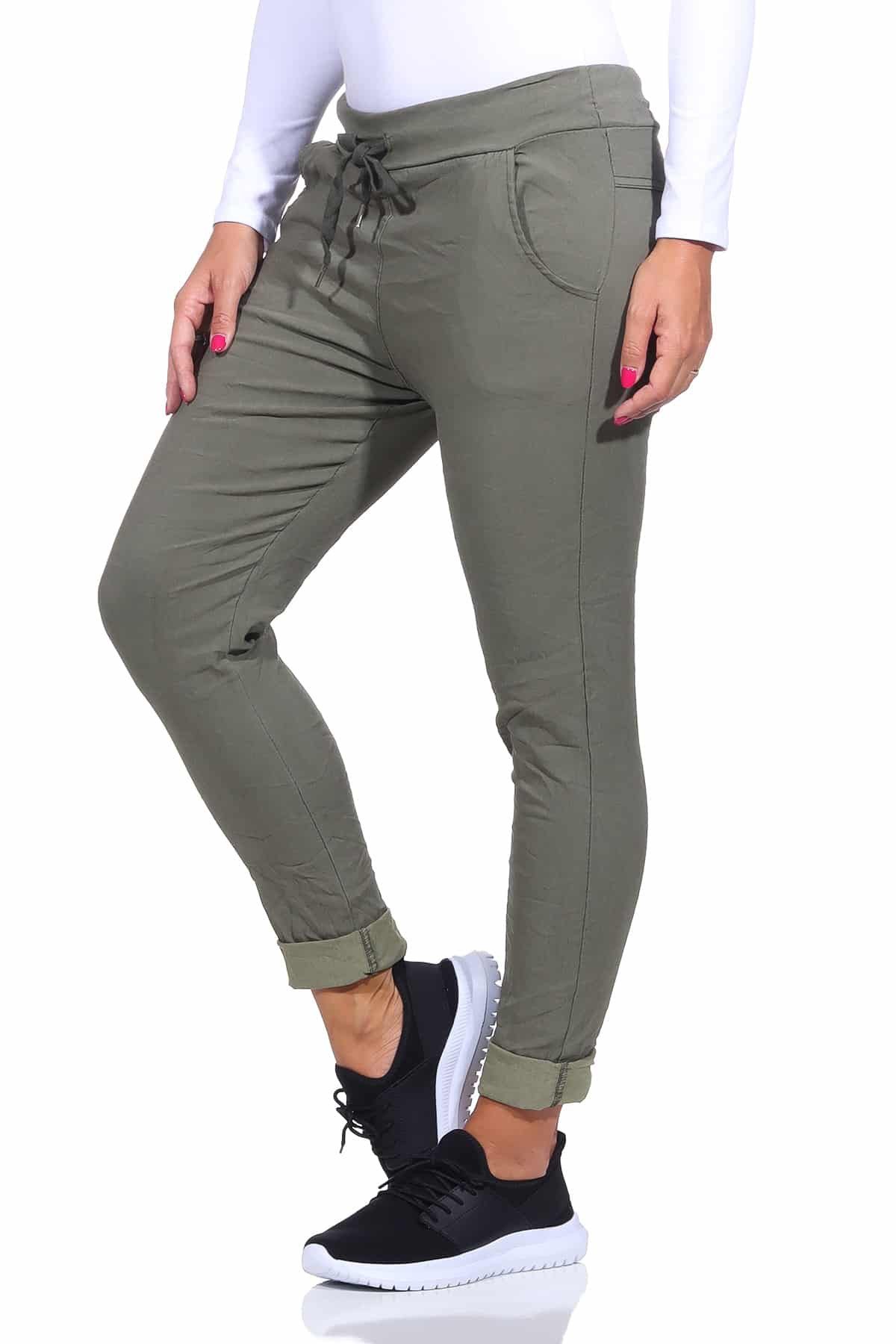 OriginalYou Schlupfhose Damen Freizeithose mit Stretch Schlupfhose Knitterlook Chino Pants in Größe 36-48 erhältlich, moderner Knitterlook, elastischer Bund