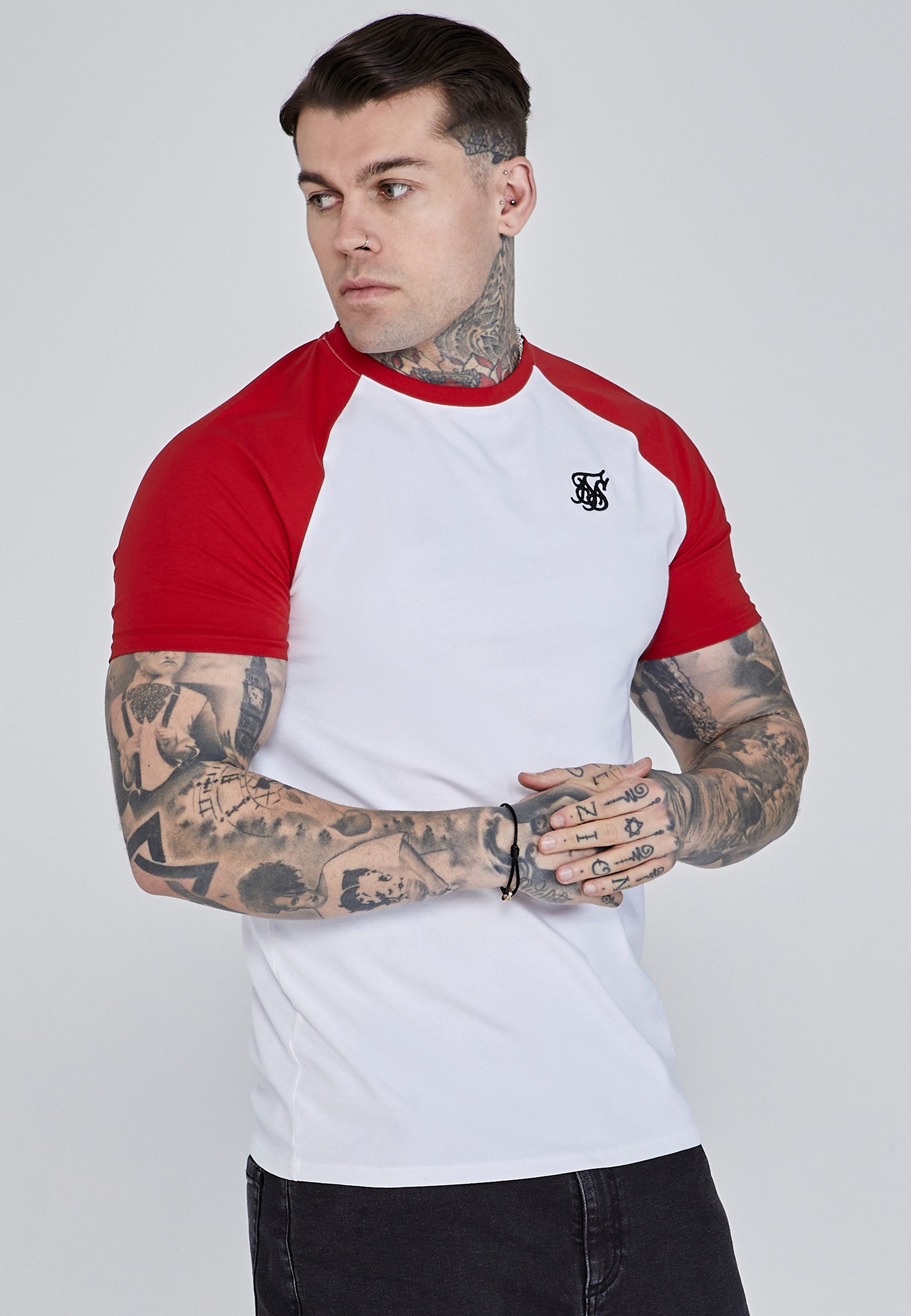 Siksilk T-Shirt SikSilk Herren Weiß-Rot Raglan T-Shirt günstig online kaufen