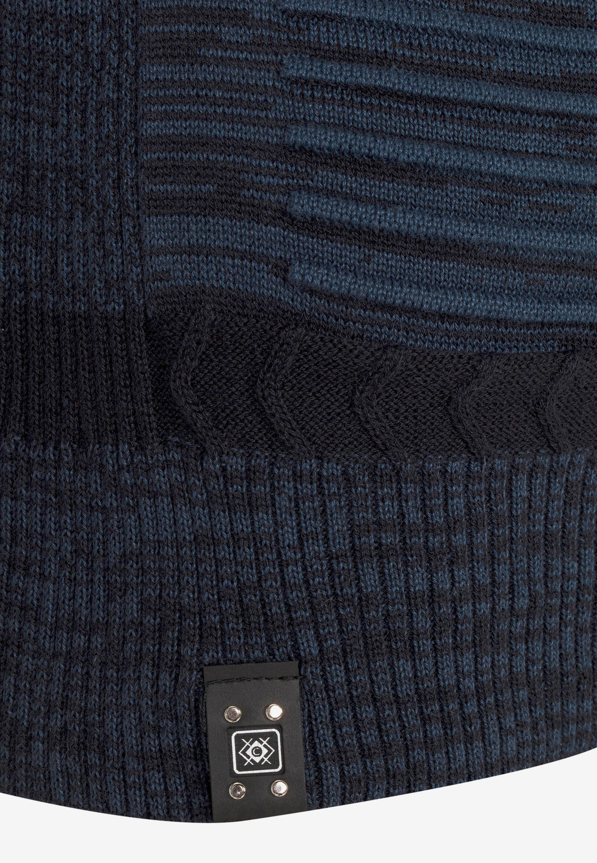 dunkelblau-blau Strickpullover mit & modischem Cipo Baxx Umschlagkragen