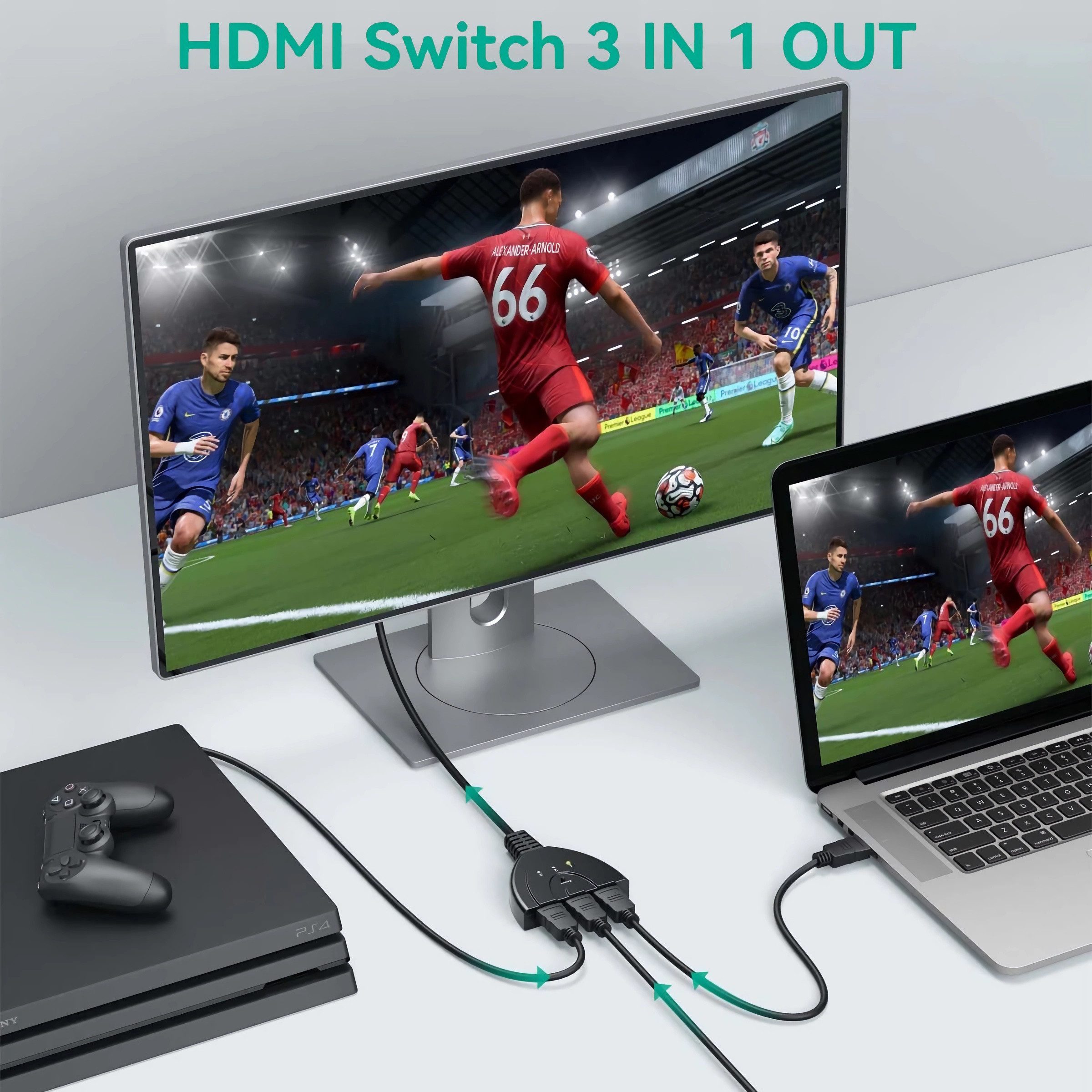 Bolwins G04C 3in1 HDMI Splitter Umschalter Verteiler Switch Wandler Adapter TV HDMI-Kabel, HDMI, HDMI (80 cm), Automatische Umschaltung Manuelle Umschaltung Plu – Bild 4 von 5