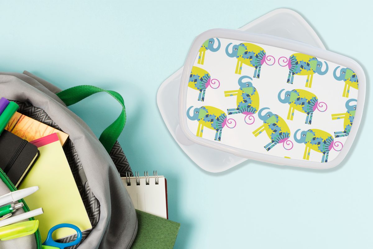 Kunststoff, Gelb und Brotbox Ornament weiß Lunchbox und Brotdose, Jungs Kinder Elefant für Erwachsene, - MuchoWow - für Mädchen - (2-tlg), Muster,