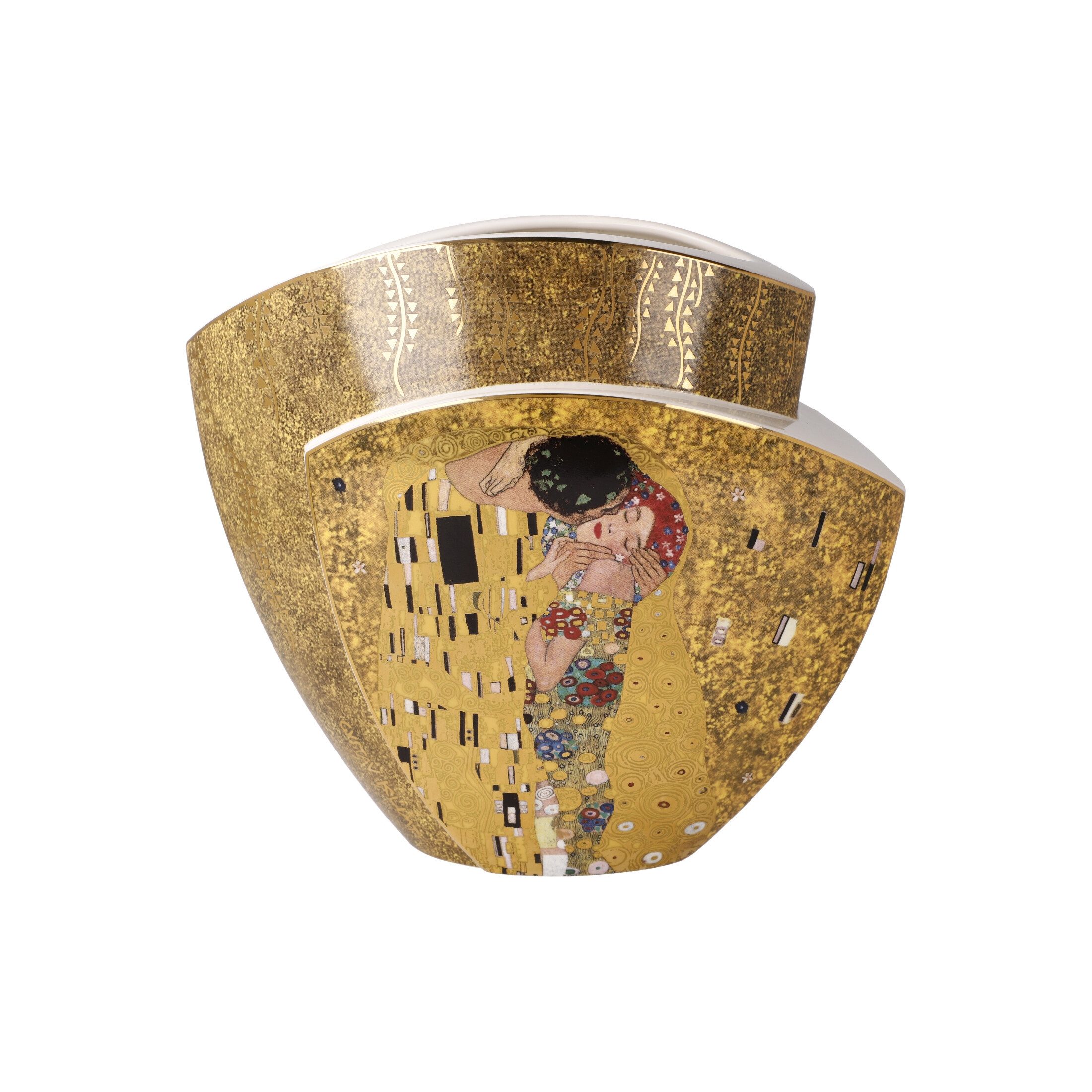 Goebel Tischvase Gustav Klimt, Echtgolddekor, Mehrfarbig, Der Kuss + Adele Bloch-Bauer, H: 20cm