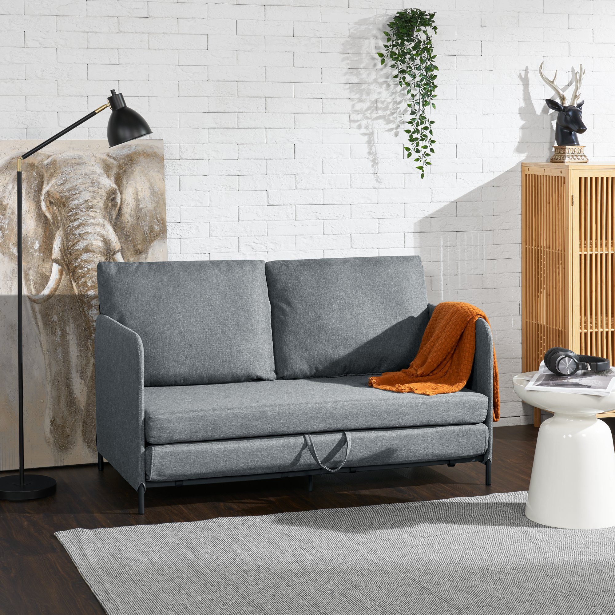 en.casa Schlafsofa, »Soini« mit Liegefunktion cm 78x125x67 2-Sitzer Dunkelgrau