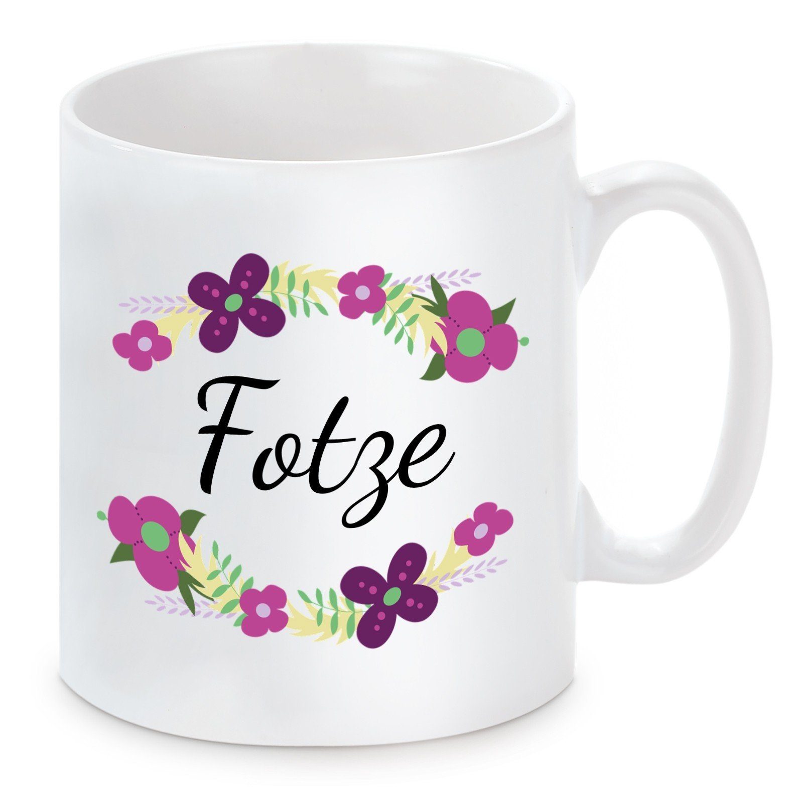 Herzbotschaft Tasse Kaffeebecher mit Motiv Fotze, Keramik, Kaffeetasse spülmaschinenfest und mikrowellengeeignet