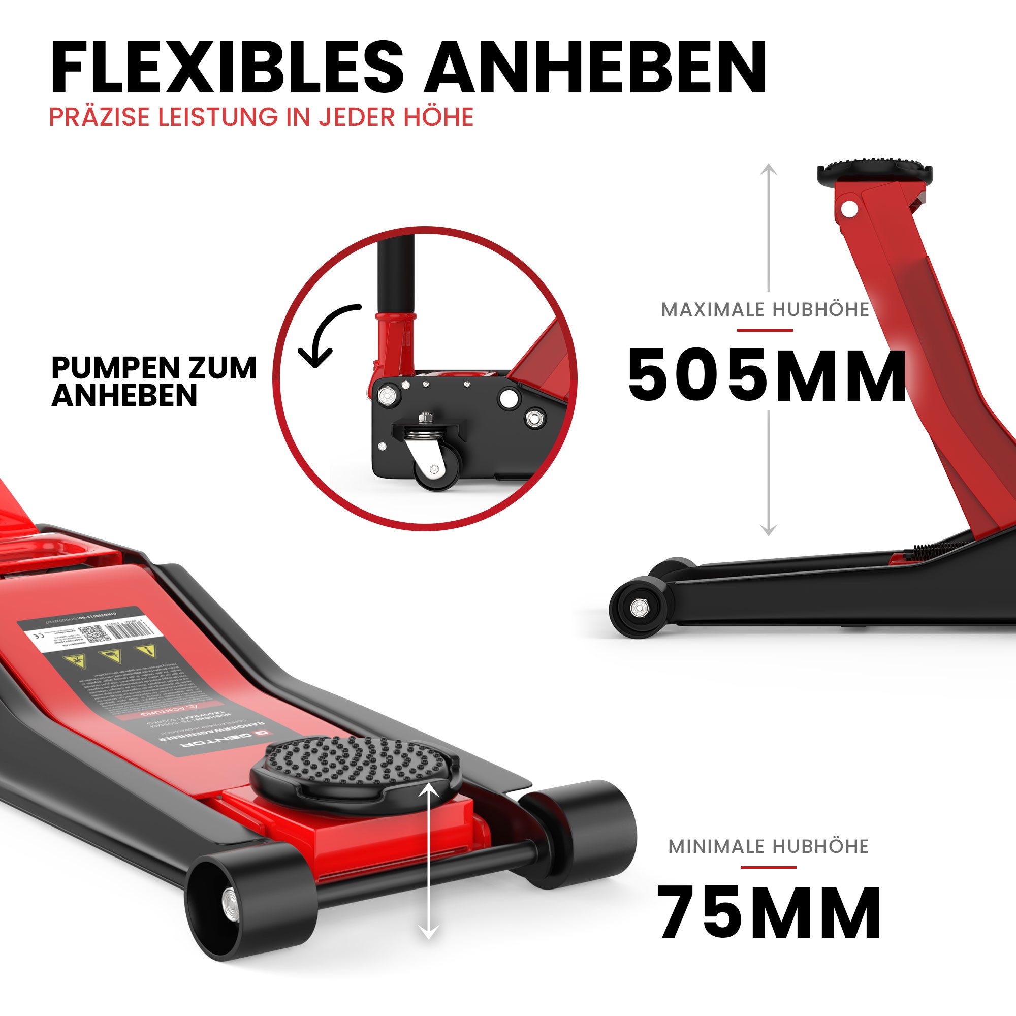 GENTOR Hydraulic Jack, 3t Hydraulic Flat Trolley Jack