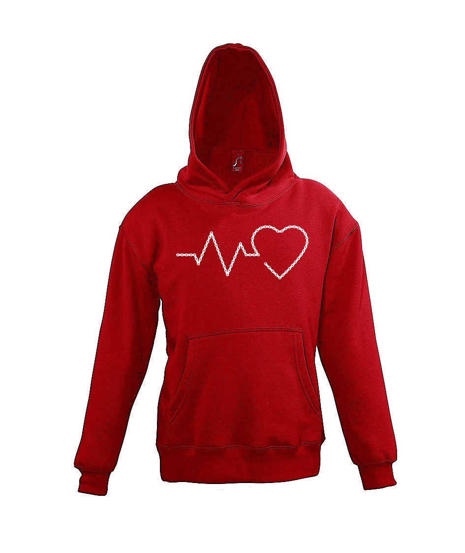 Youth Designz Kapuzenpullover Heartbeat Fahrradkette Rot Hoodie mit trendigem Kinder Frontprint Pullover