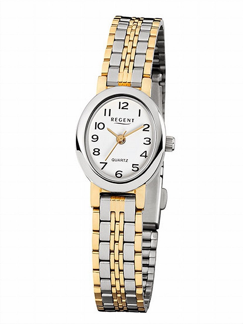 Regent Quarzuhr Regent Damen-Armbanduhr silber gold Analog, Damen  Armbanduhr oval, klein (ca. 20x24mm), Edelstahl, ionenplattiert