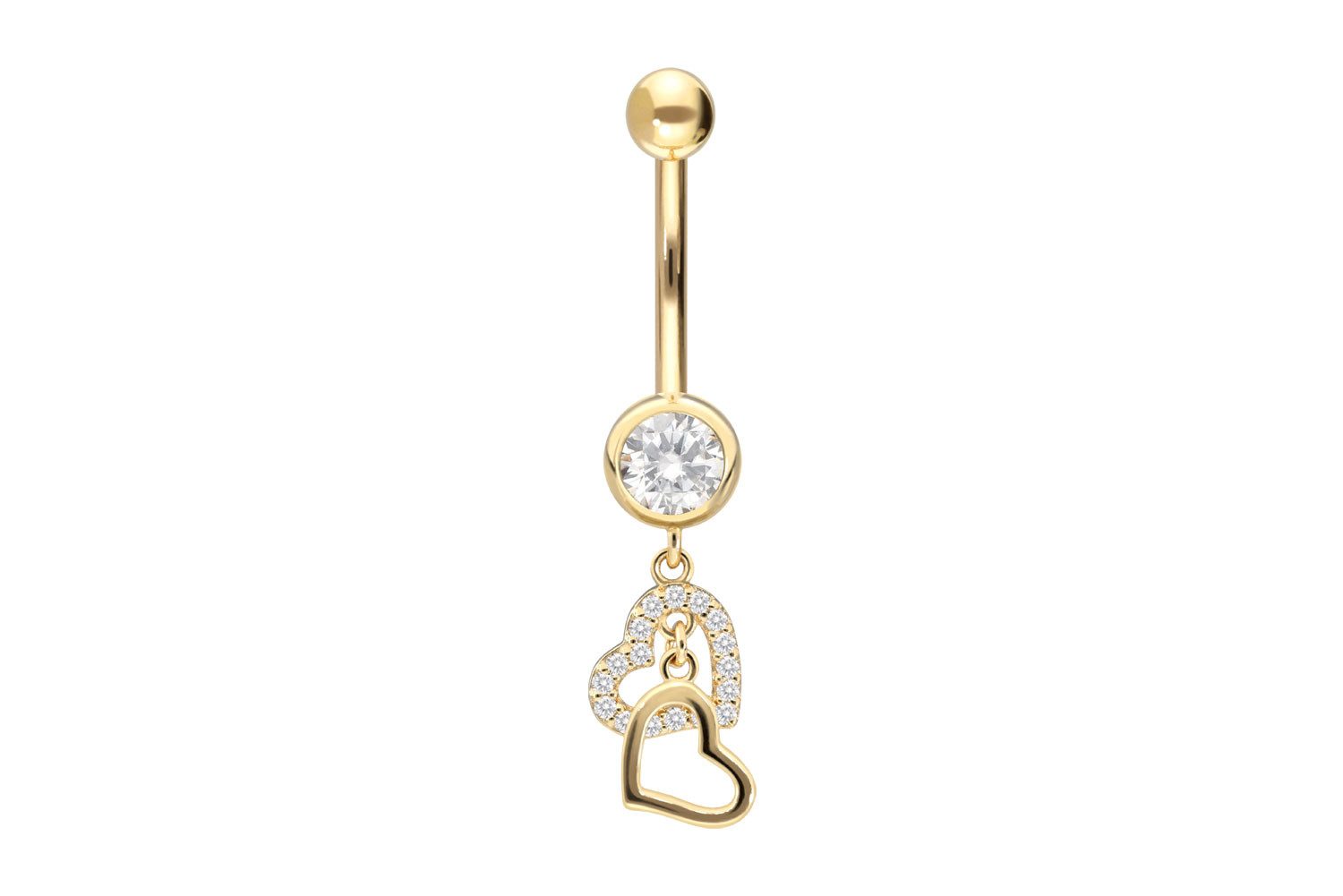 Bauchnabelpiercing 18 Karat Gold Bananabell MOISSANITE + 2 HERZEN