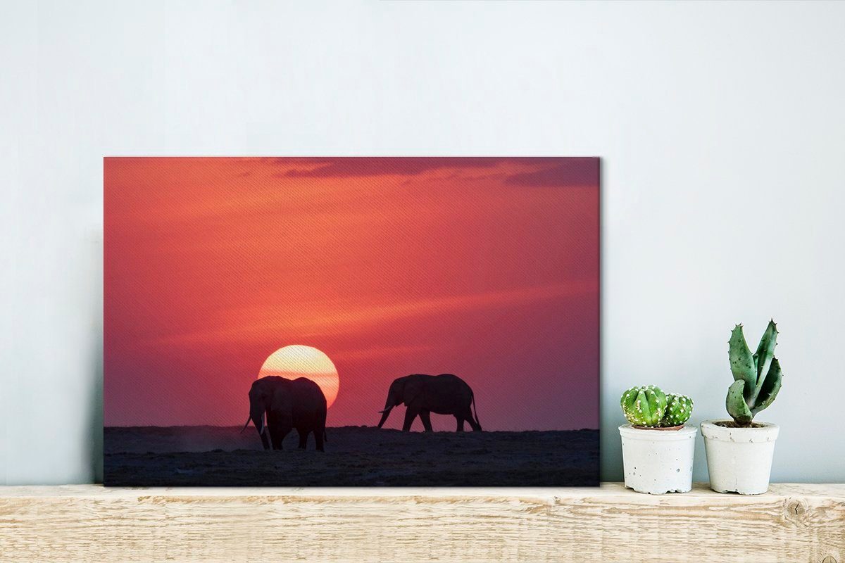 Mara-Nationalpark OneMillionCanvasses® im cm Leinwandbild 30x20 St), Leinwandbilder, Wandbild bei Kenia, in Wanddeko, Sonnenuntergang Masai (1 Aufhängefertig, Elefanten