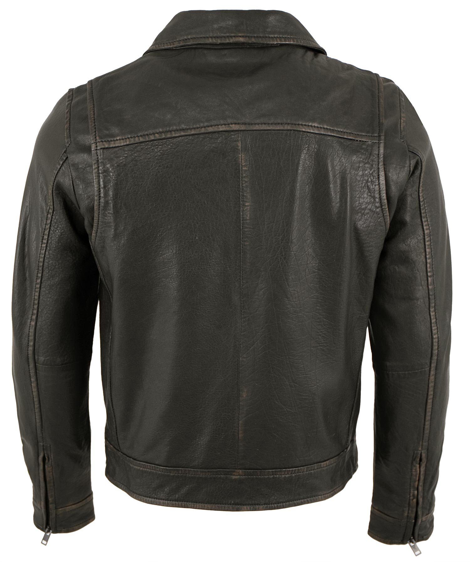 Maddox Lederjacke Harley MADDOX - Herren Lederjacke Neuseeländisches Lammnappa schwarz-beige