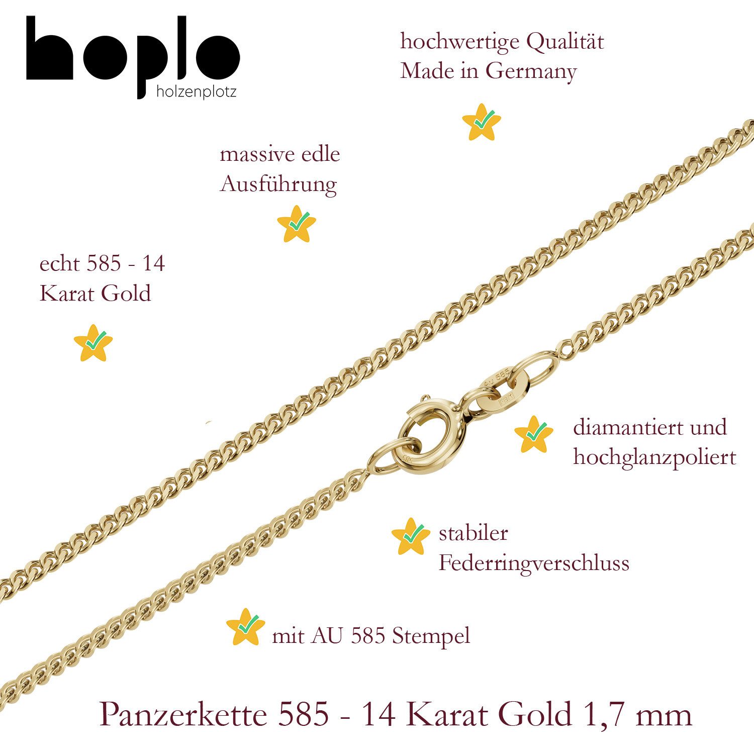 HOPLO Panzerkette Goldkette Panzerkette Länge 38cm - Breite 1,7mm - 585-14 günstig online kaufen