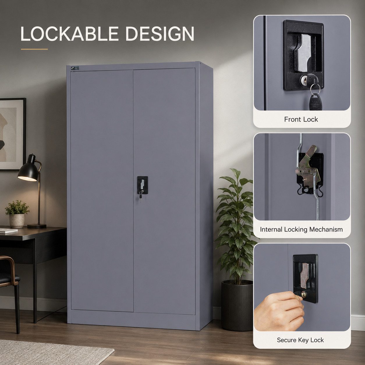 Makika Aktenschrank Büroschrank abschließbar 40x90x140cm in Anthrazit