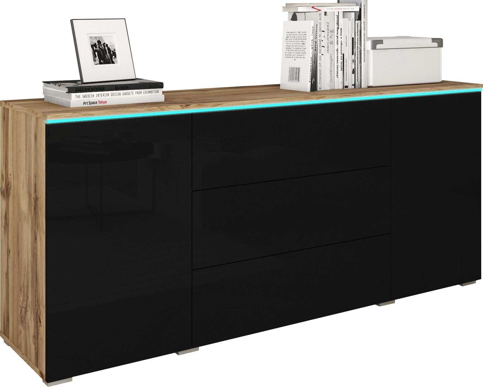 Vera, INOSIGN eichefarben votan/schwarz cm Breite 150 Sideboard Hochglanz