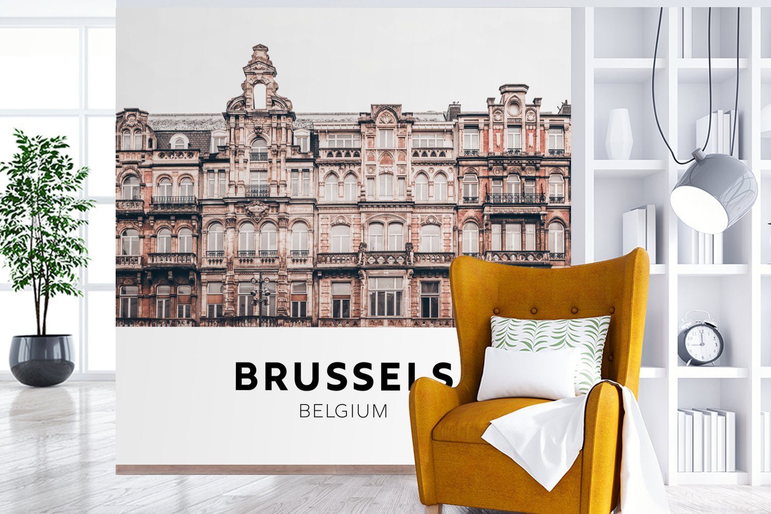 oder Belgien Brüssel Schlafzimmer, für - - Matt, Wandtapete Tapete Fototapete Häuser, St), Wohnzimmer Vinyl (5 MuchoWow bedruckt,
