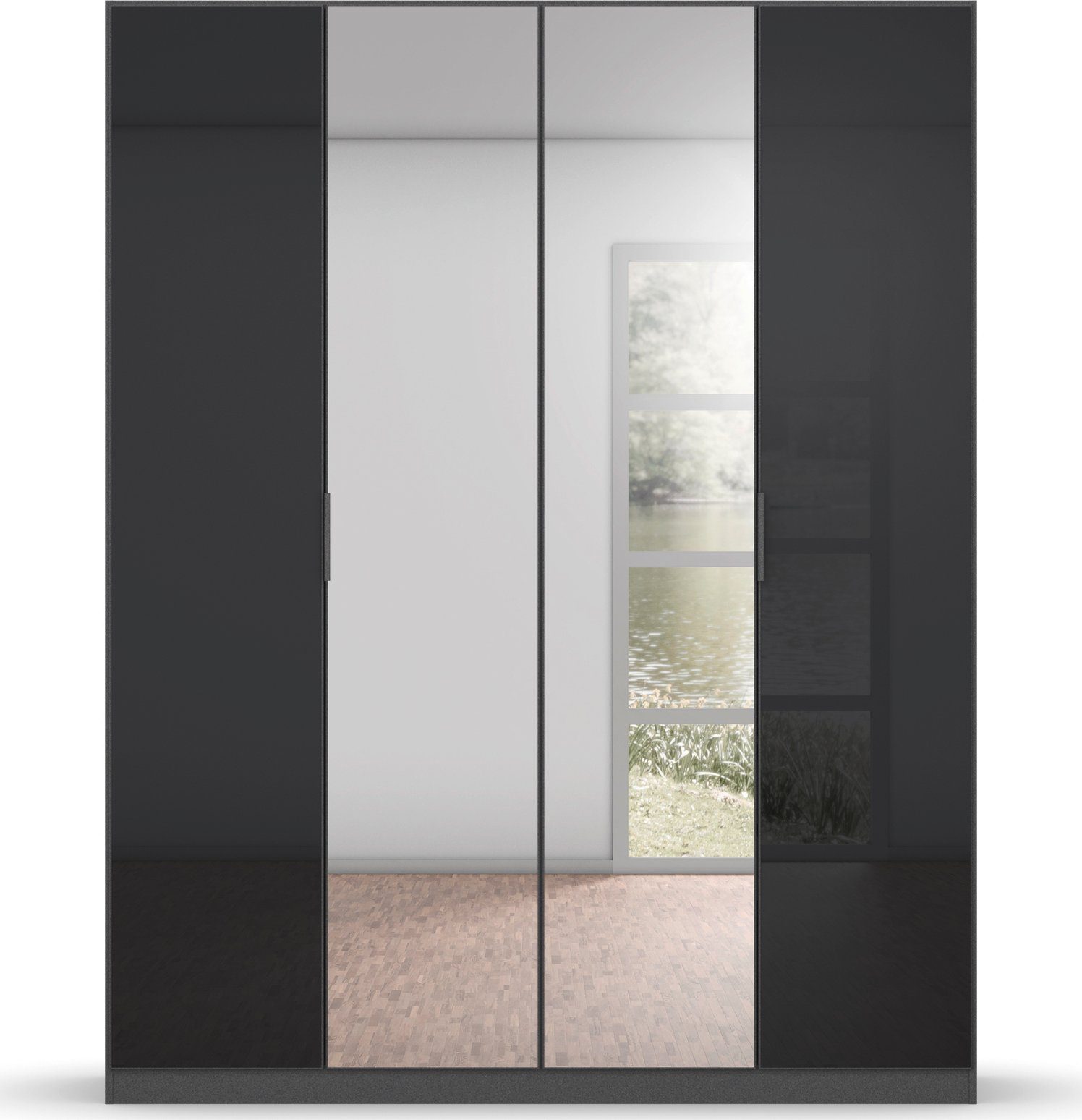 Koluna Böden inkl. Glasfront Drehtürenschrank mit sowie Innenschubladen extra rauch Basalt Spiegel, 2 Graumetallic/Glas