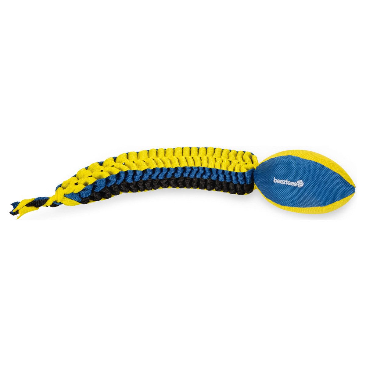 Beeztees Outdoor-Spielzeug Fetch Nylon Rugbyball geknotet blau-gelb