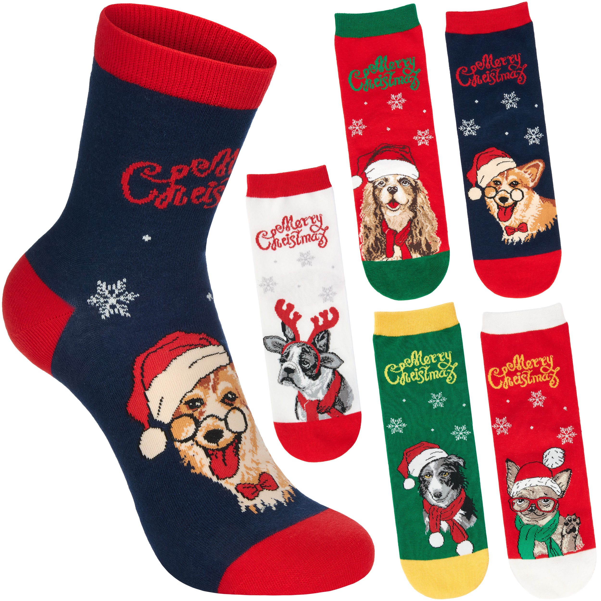 Socken Damen und Herren Weihnachtssocken - Bulldogge, Corgi & Chihuahua