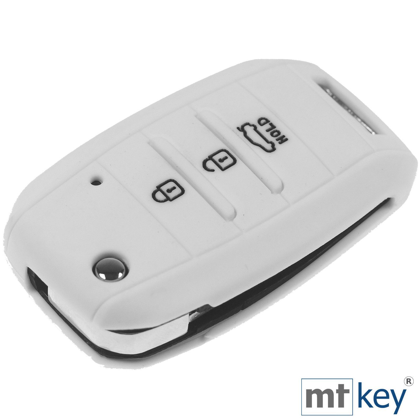 Rio Softcase mt-key Schutzhülle Carens Tasten mit Stonic KIA Soul Schlüsseltasche Picantio Schlüsselband, Autoschlüssel 3 für Weiß Ceed Silikon Sportage