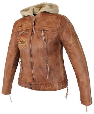 Alpha Speeds Motorradjacke Damen Leder Jacke Biker Freizeit Highway Jacke König Braun aus weichem Lammleder, mit Protektoren & Kapuze