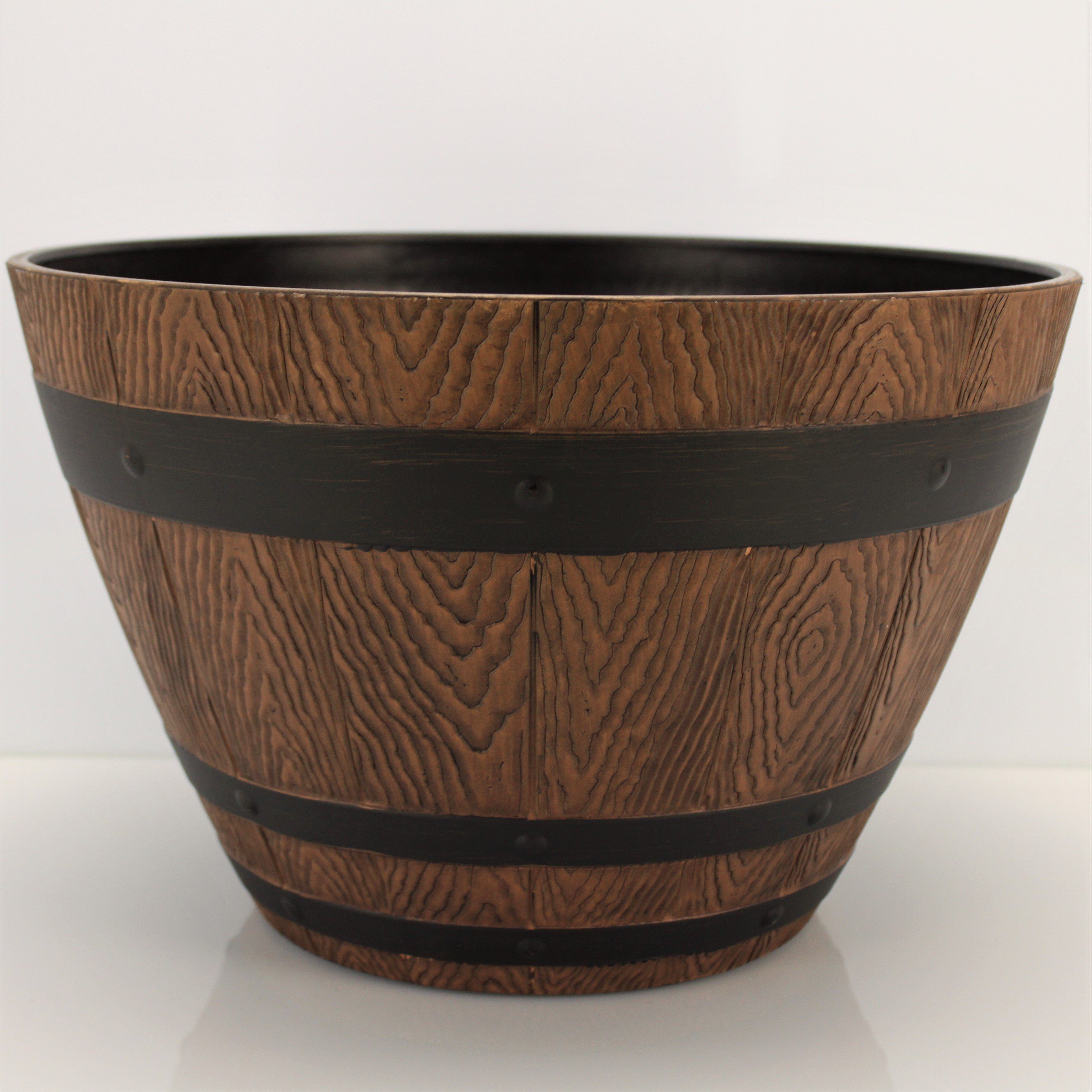 Blumentopf Blumenkübel im Eichenfass Design, Holzoptik für außen Pflanzschale