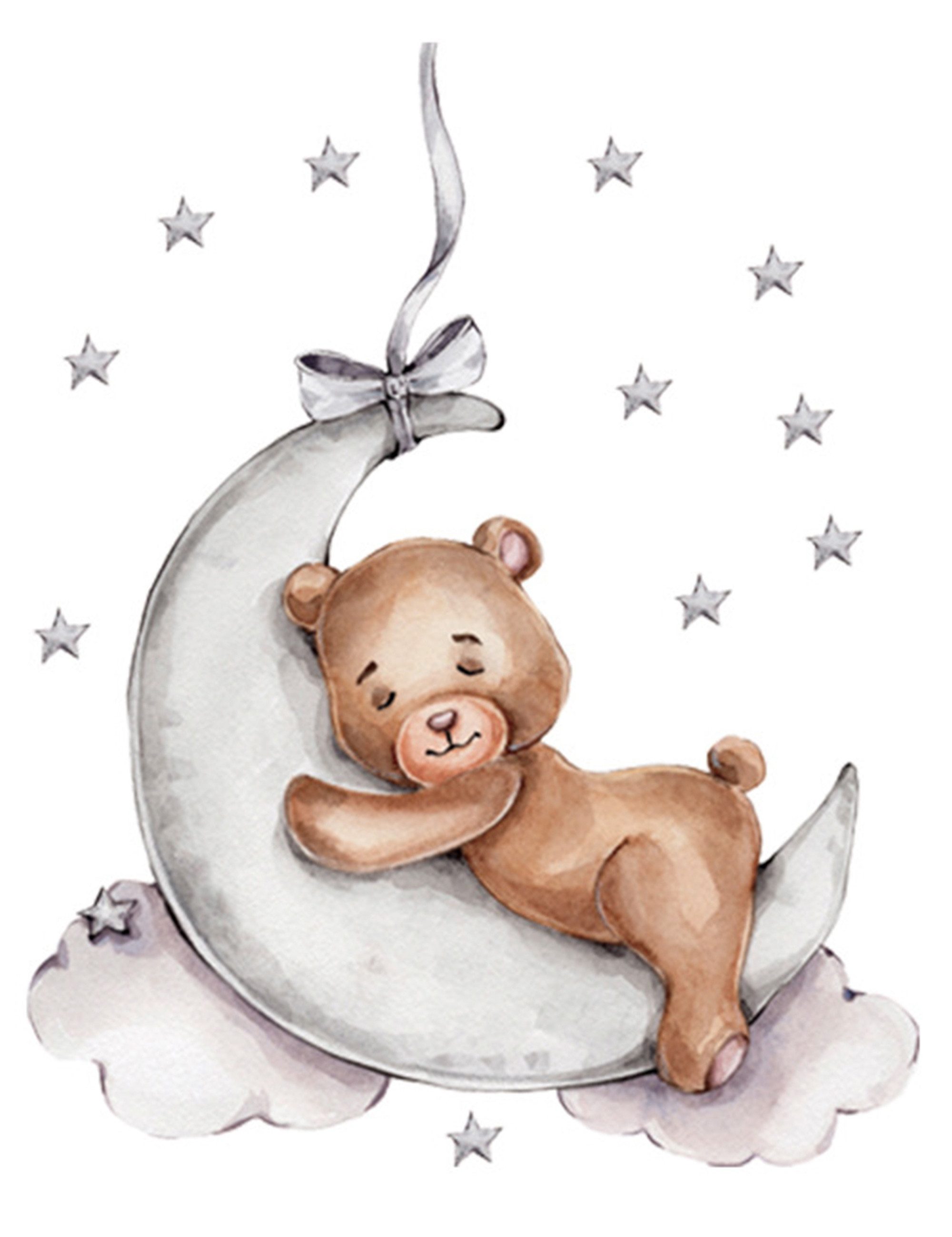 Sipo Wandbild Wandaufkleber Hase, Sterne, Schlafender Teddybär
