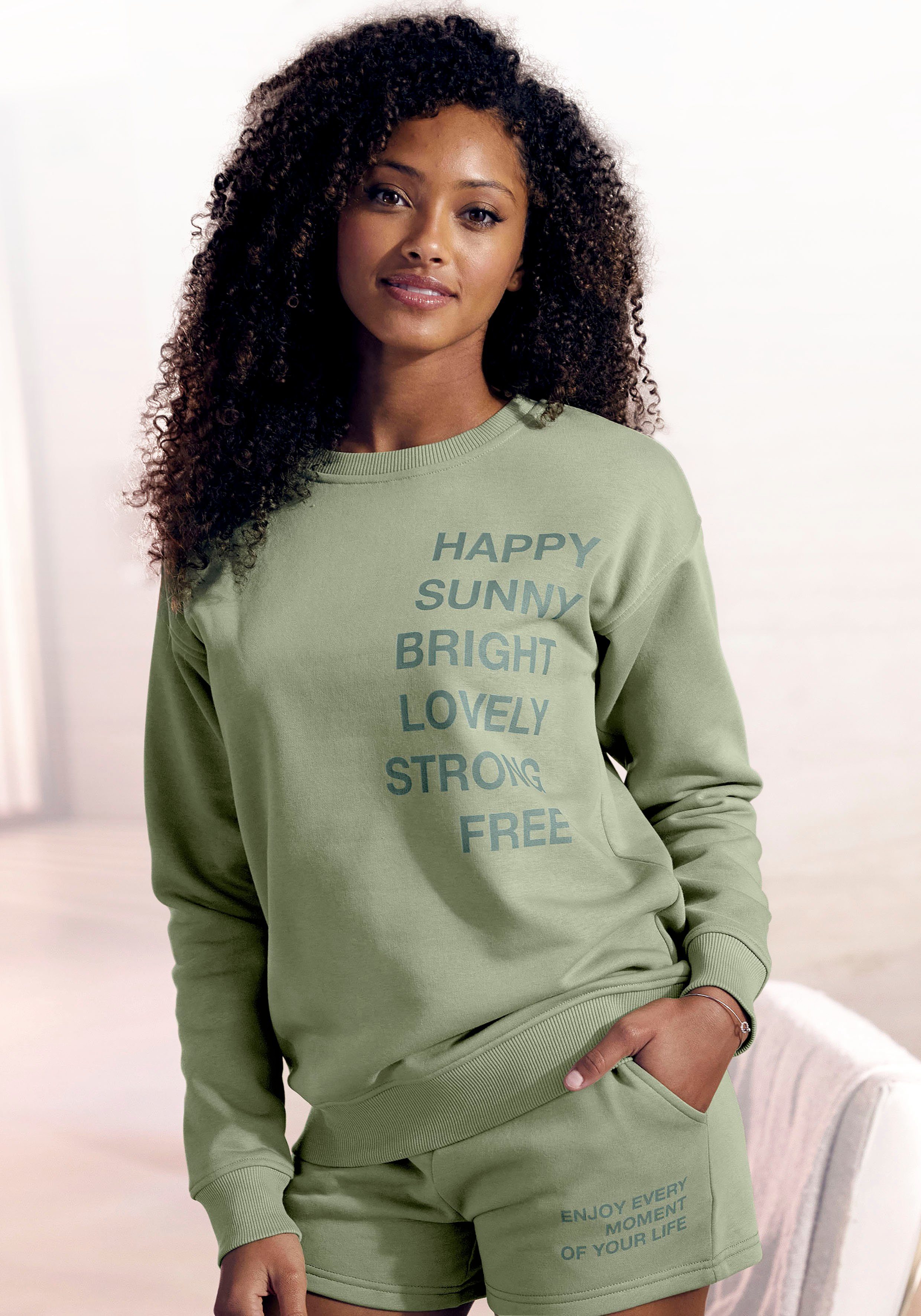 Sweatshirt Statement mit Druck, Buffalo Loungeanzug moosgrün