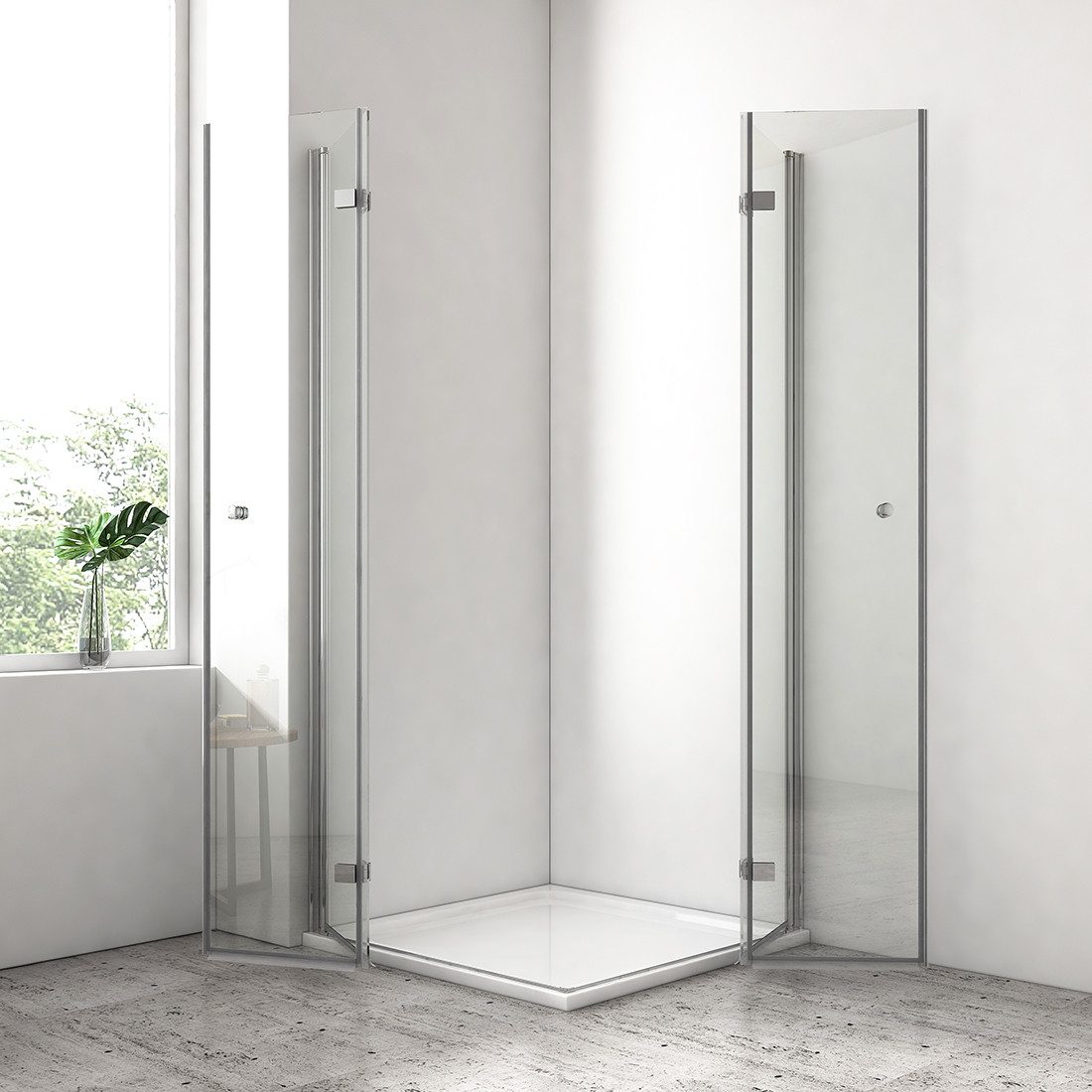 EMKE Eckdusche Faltbare Duschkabine mit Falttür und Eckeinstieg, Duschwand Höhe 185cm, BxT: 75x75 cm, Sicherheitsglas, set, 2-tlg., Duschabtrennung 6mm ESG Glas – Bild 4 von 5