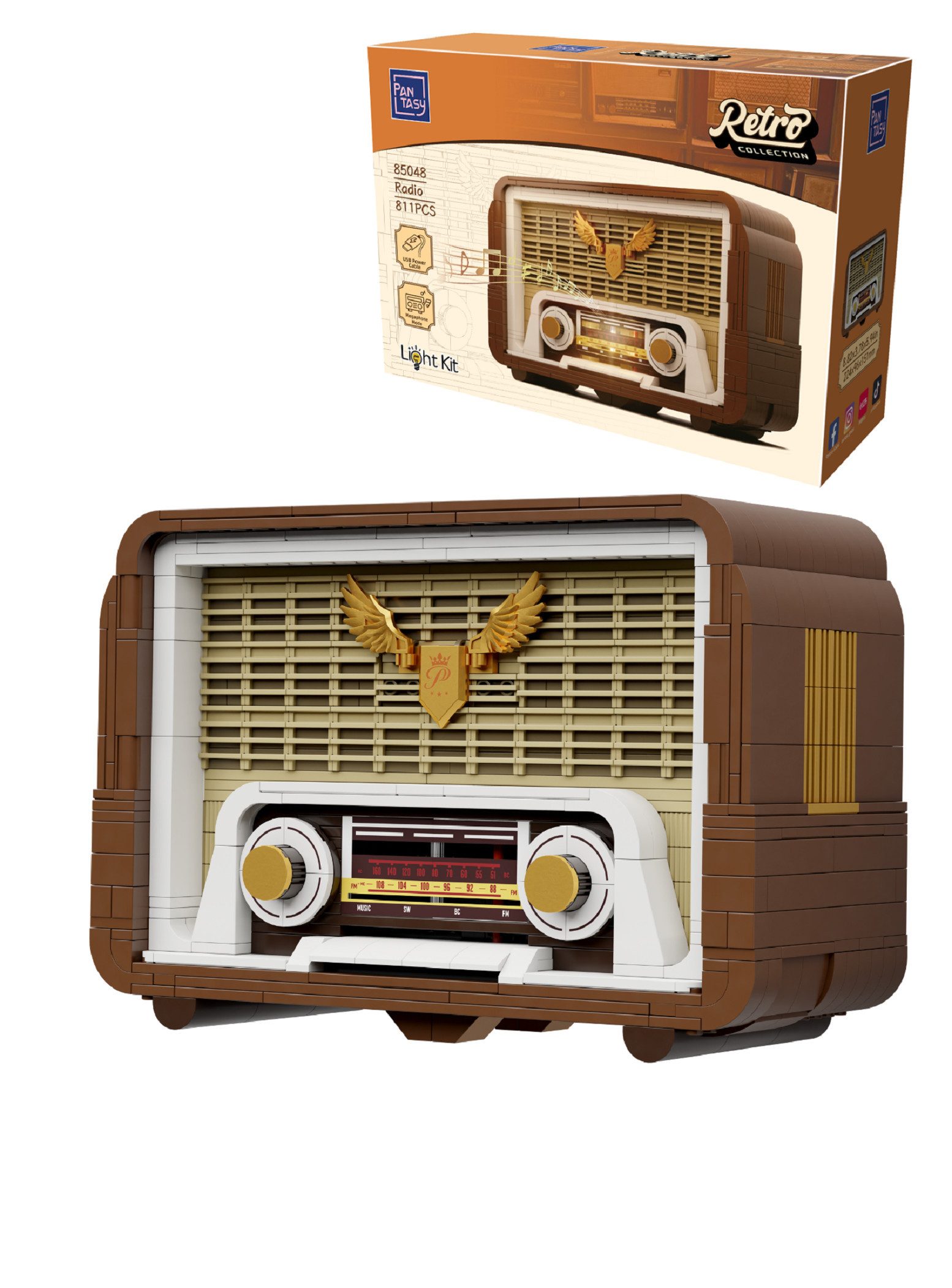 Pantasy Pantasy 85048 Retro Radio 811 Teile mit Funktionen und Beleuchtung Konstruktions-Spielset, (811 St)
