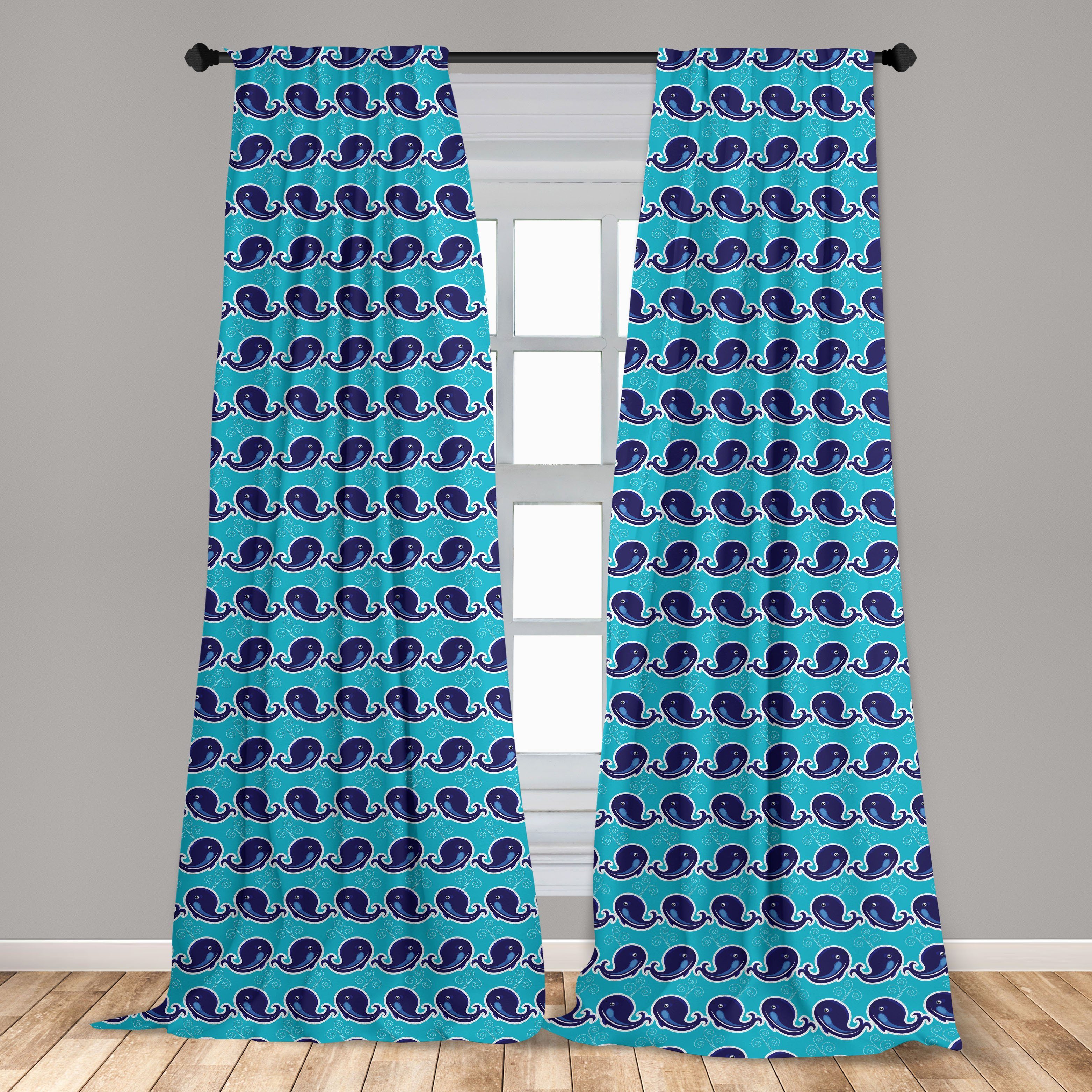 Wale Abakuhaus, Gardine Vorhang für Schlafzimmer Microfaser, Big Mammal Dekor, Cartoon-Stil Wohnzimmer