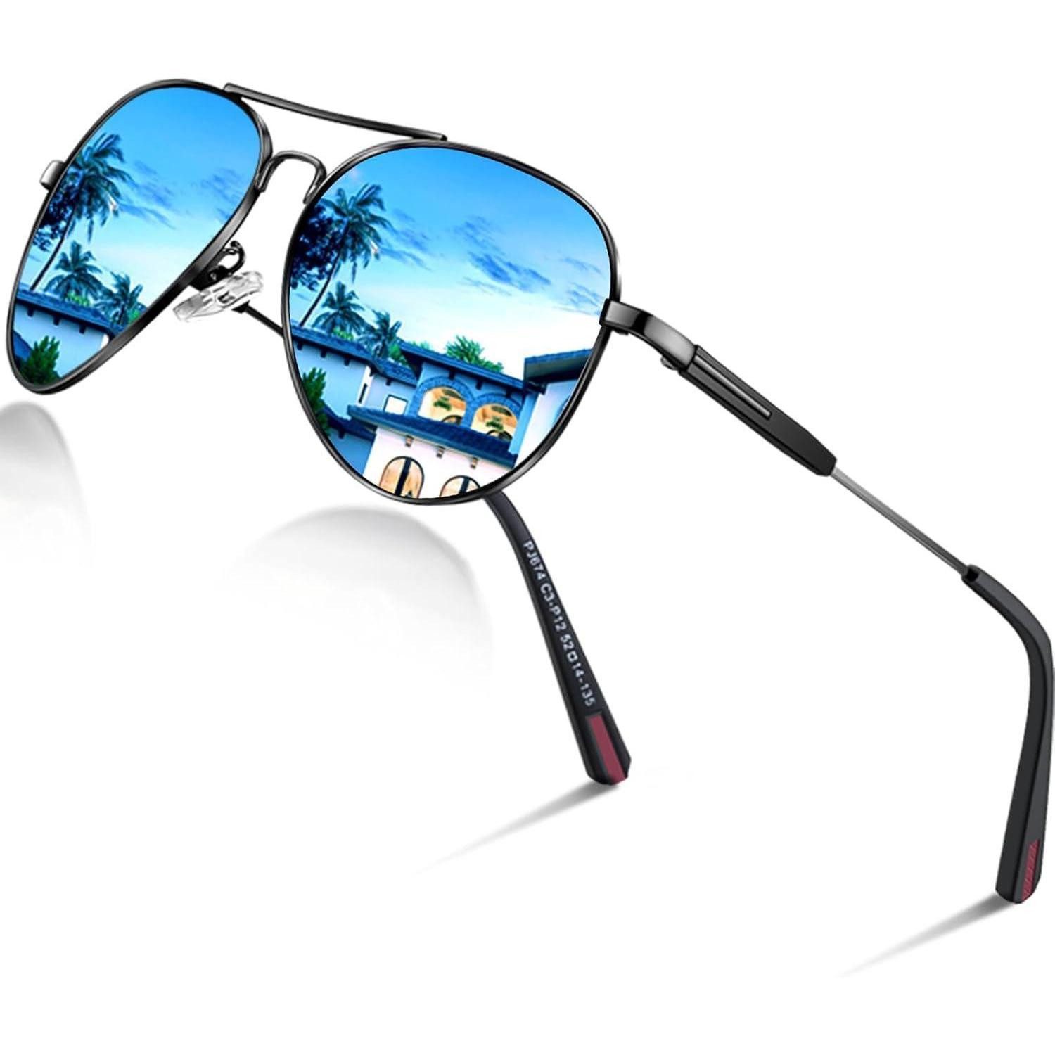 LuxusKollektion Pilotenbrille Sonnenbrille Herren Damen Polarisiert Blaue Gläser Verspiegelt