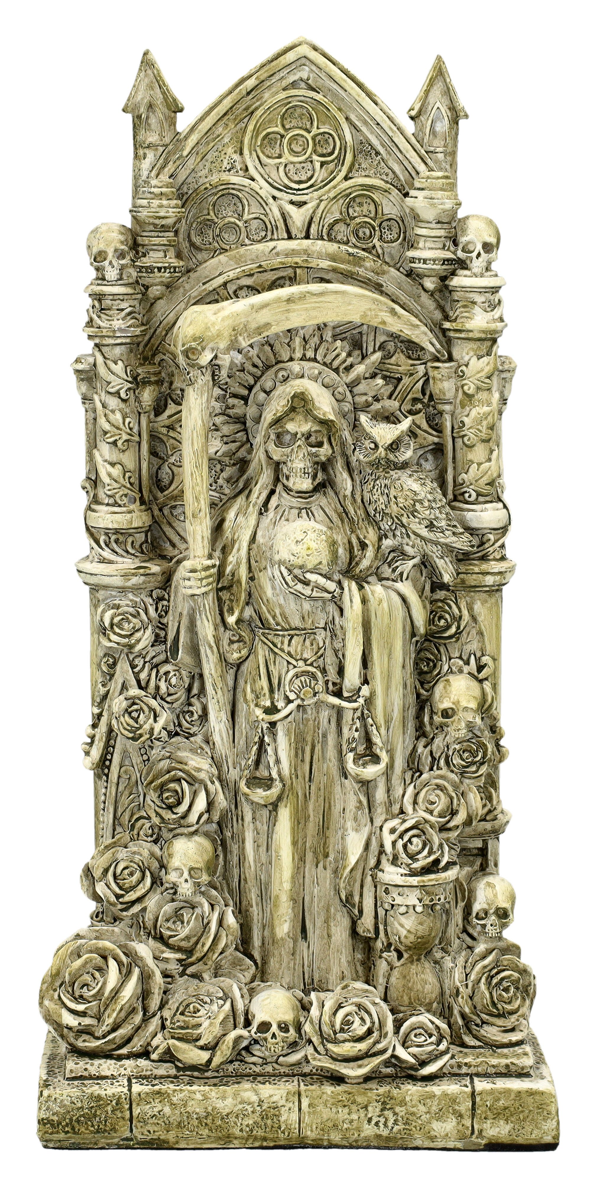 Figuren Shop GmbH Buchstütze Santa Muerte Figur – Sensenmann Statue Buchstütze Grabmal Deko 22,5 cm (1 St)