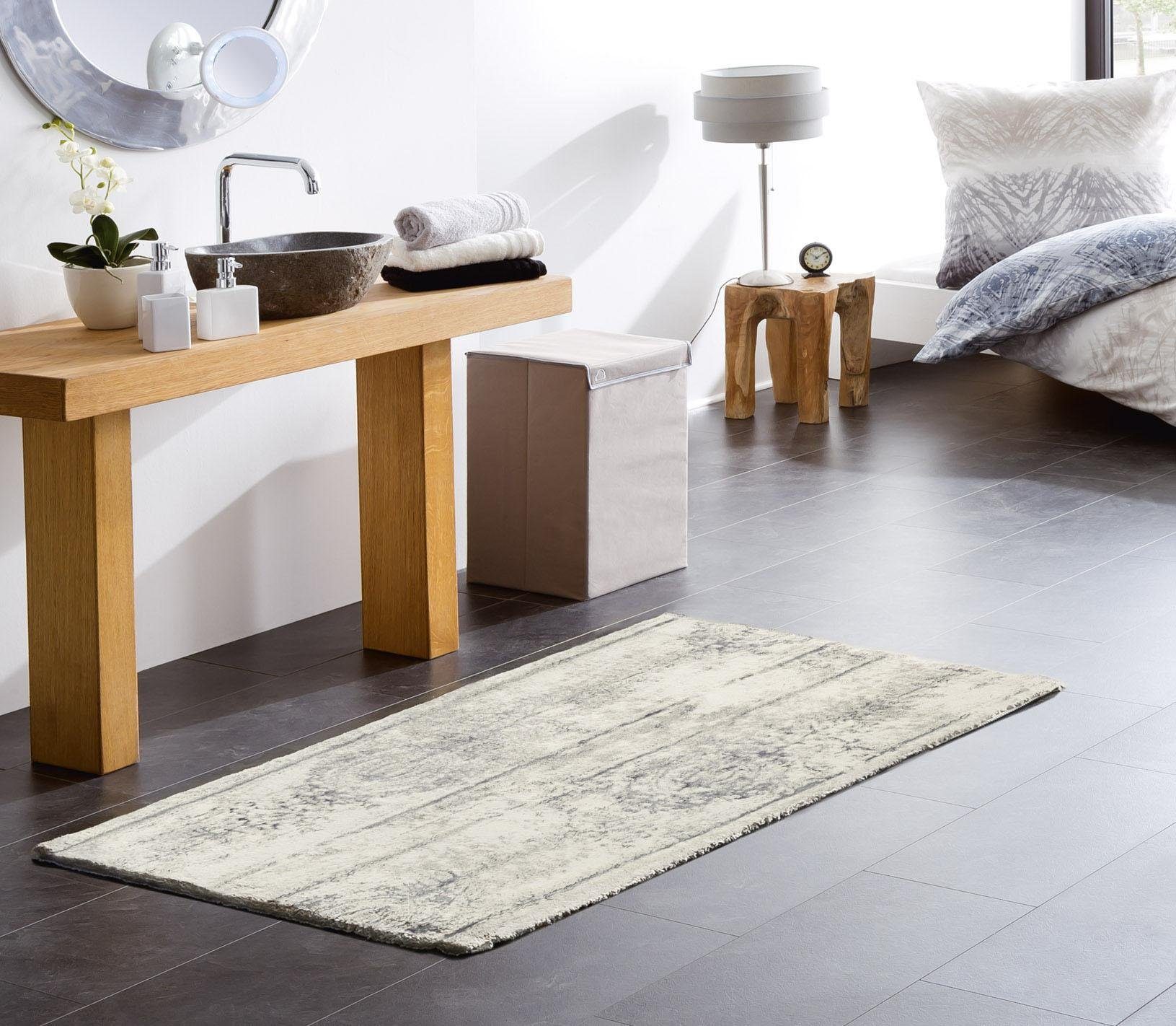 Kleine Wolke Badematte Caracas, Höhe 10 mm, rutschhemmend beschichtet, fußbodenheizungsgeeignet, Baumwolle, Viskose, rechteckig, Badteppich, Vintage-Look, schimmernde Effekte, waschbar