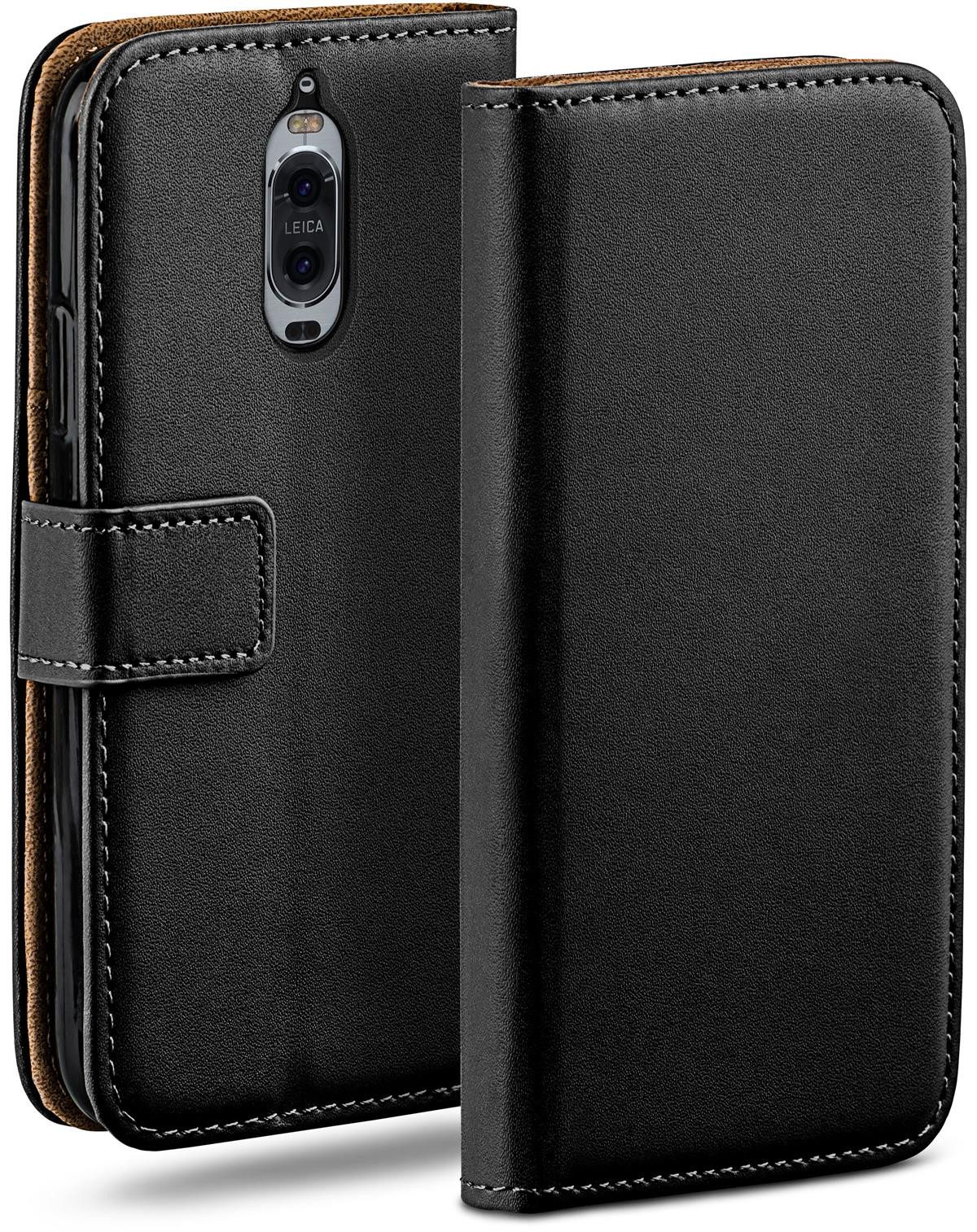 moex Handyhülle für Huawei Mate 9 Pro Hülle Klappbar Book Case Schwarz 5,5 Zoll, Klapphülle Kartenfach Flip Cover Handytasche Leder Optik Schutzhülle