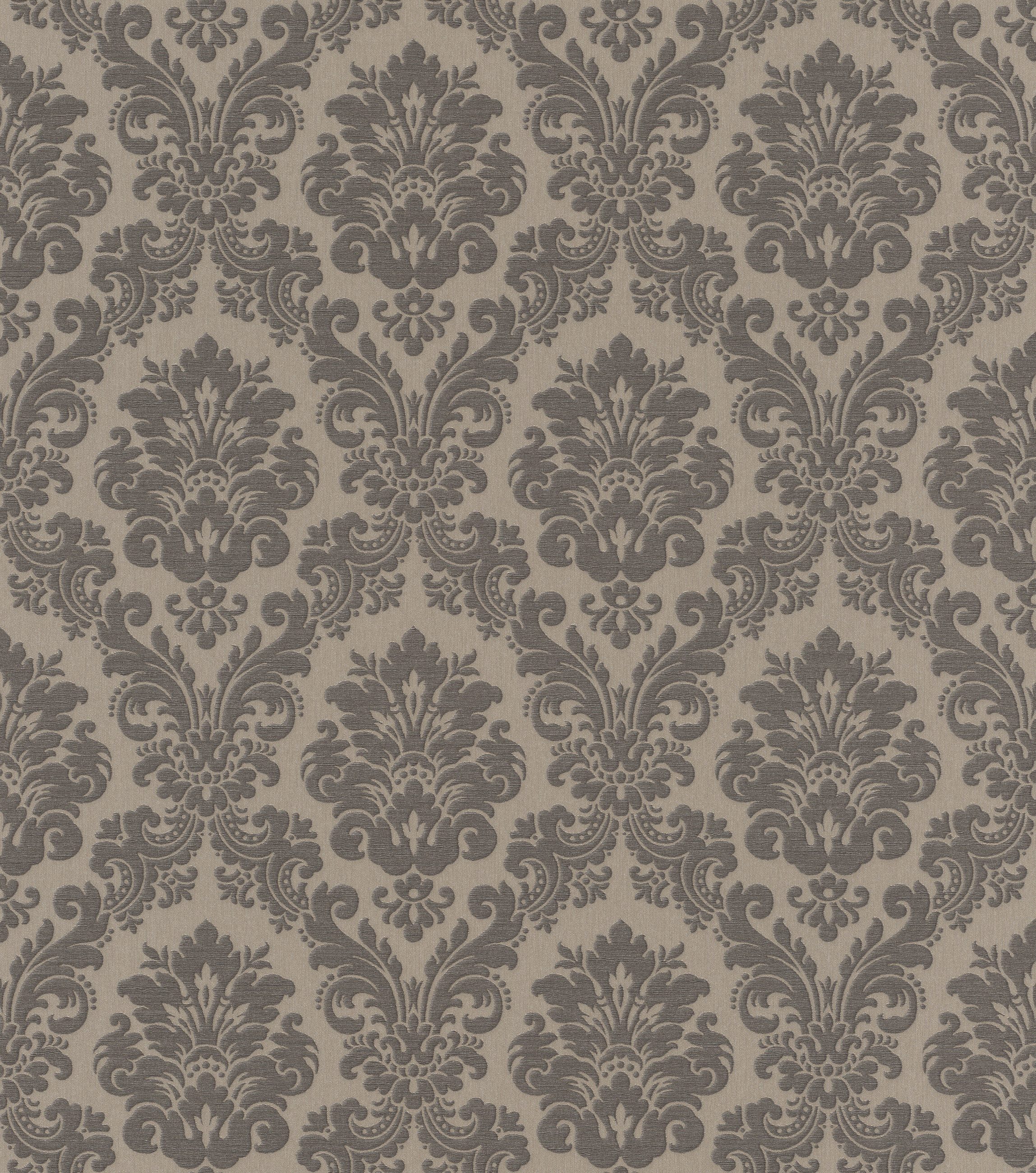 Rasch Vliestapete Barock - Vinyltapete Grau Braun, Barock, (1 Rolle, 1 St., 10,05 m x 0,53 m), gute Lichtbeständigkeit, feucht abwischbar, restlos abziehbar