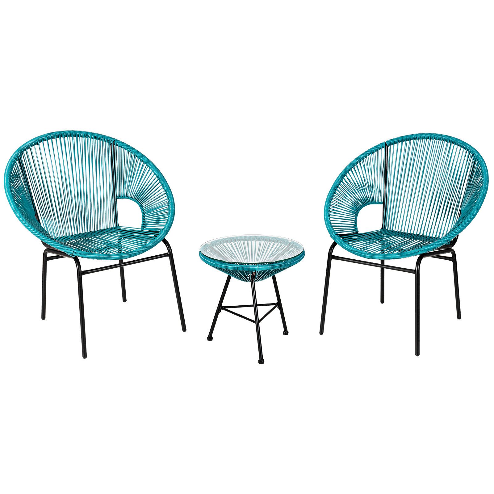 COSTWAY Balkonset, (3-tlg), mit Glastisch & 2 Stühlen, Rattan